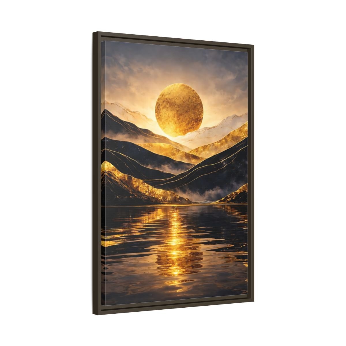 Nature Golden Mountains Gold - Framed Canvas Wall Art Print - YesArtYes