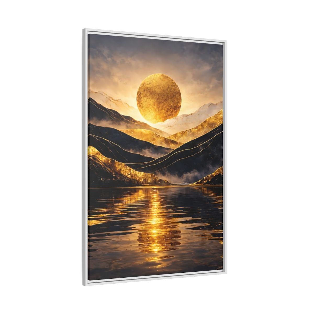 Nature Golden Mountains Gold - Framed Canvas Wall Art Print - YesArtYes