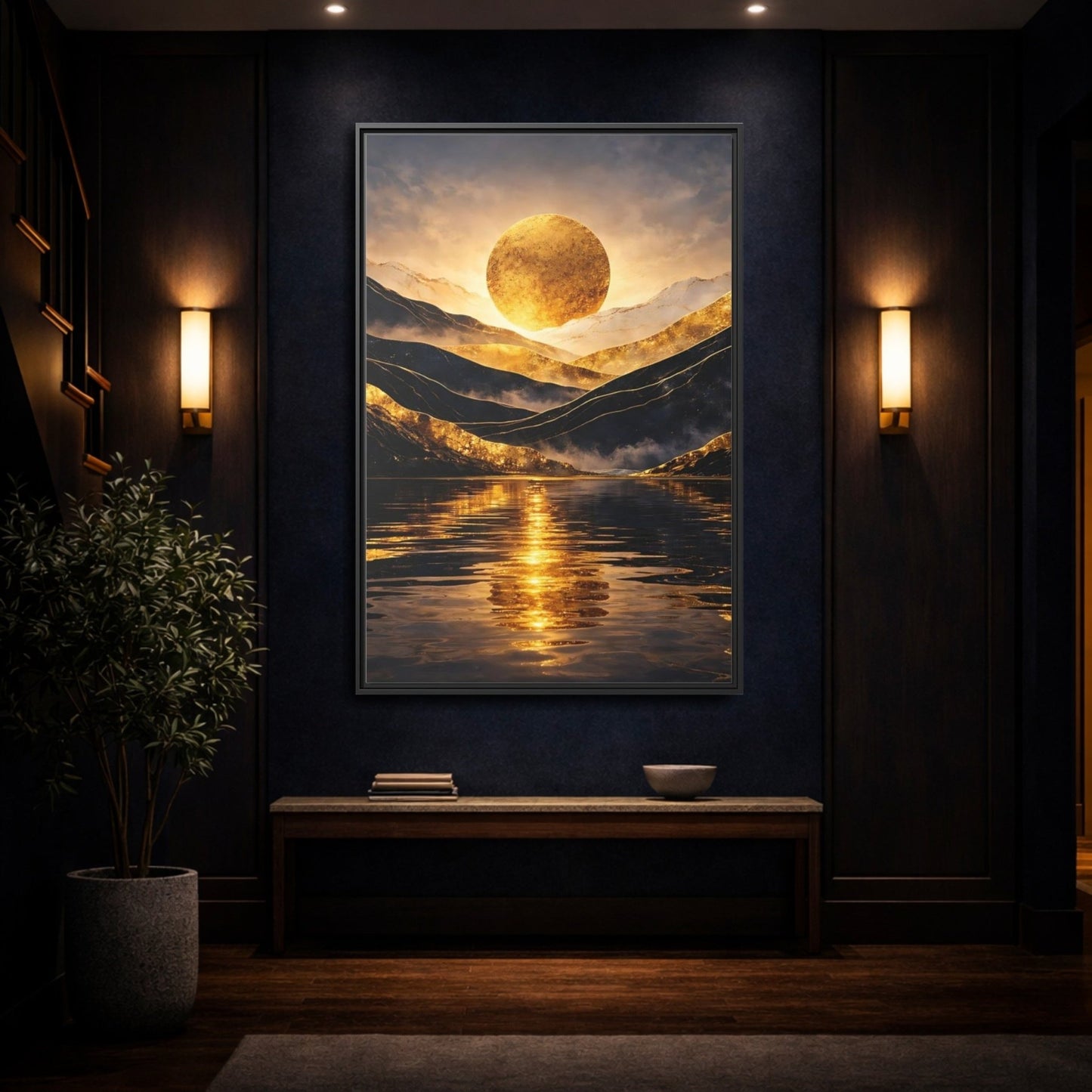 Nature Golden Mountains Gold - Framed Canvas Wall Art Print - YesArtYes