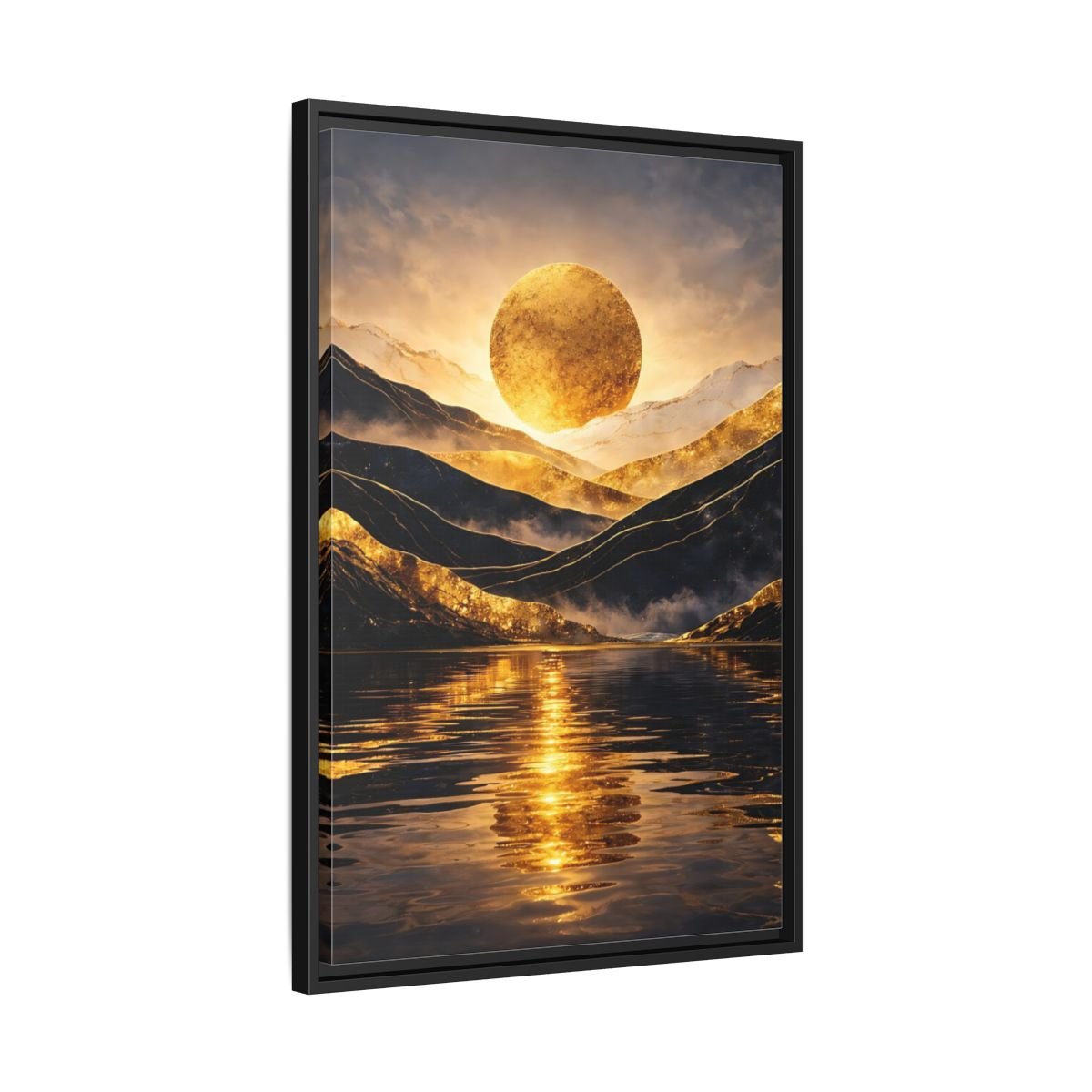 Nature Golden Mountains Gold - Framed Canvas Wall Art Print - YesArtYes