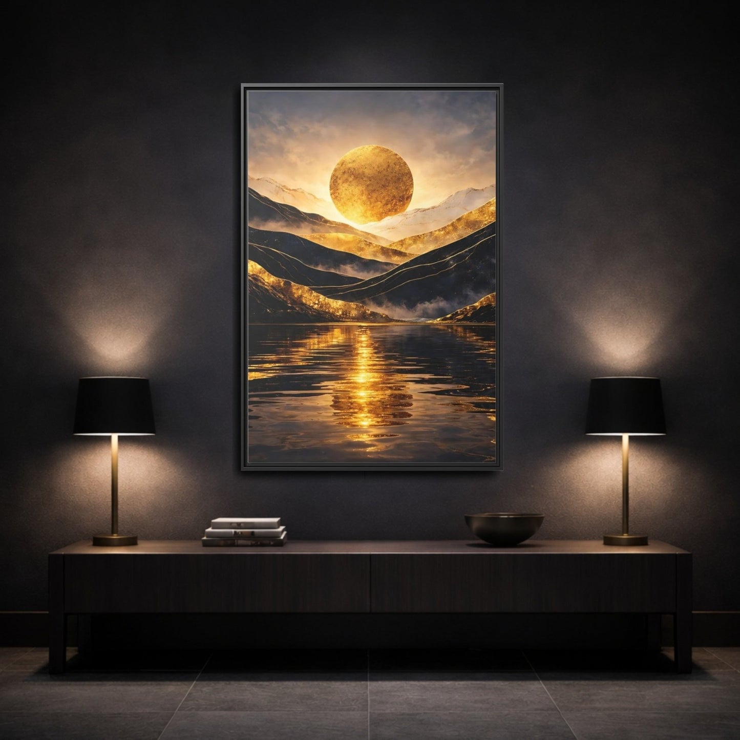 Nature Golden Mountains Gold - Framed Canvas Wall Art Print - YesArtYes