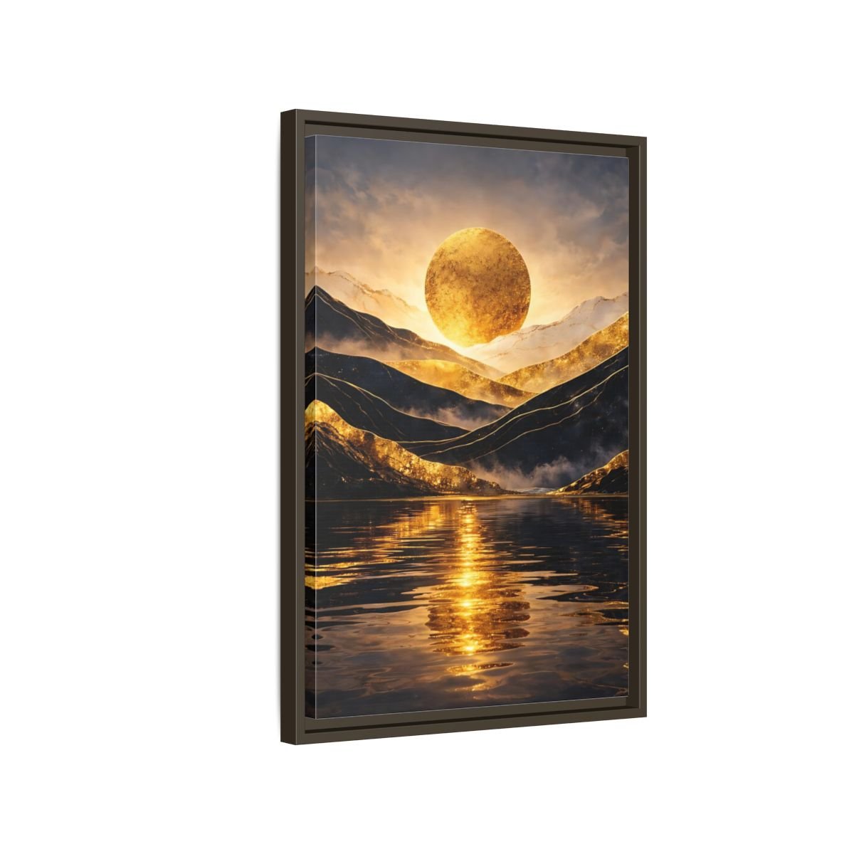 Nature Golden Mountains Gold - Framed Canvas Wall Art Print - YesArtYes