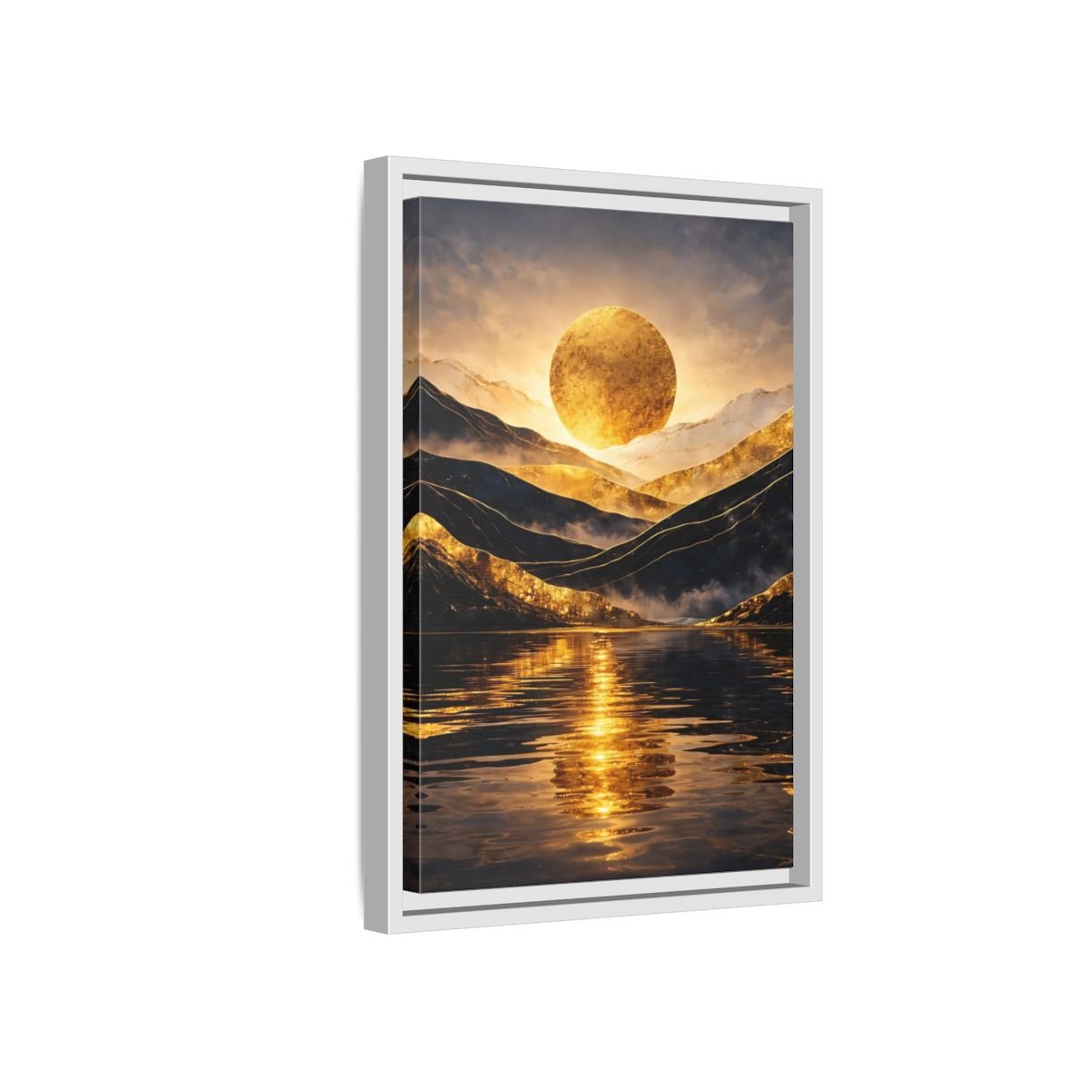 Nature Golden Mountains Gold - Framed Canvas Wall Art Print - YesArtYes