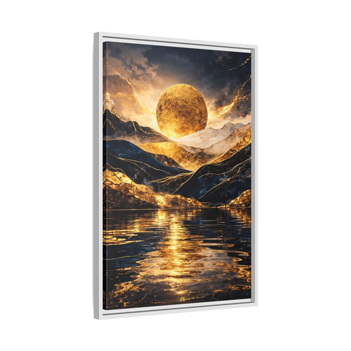 Nature Golden Mountains Gold - Framed Canvas Wall Art Print - YesArtYes