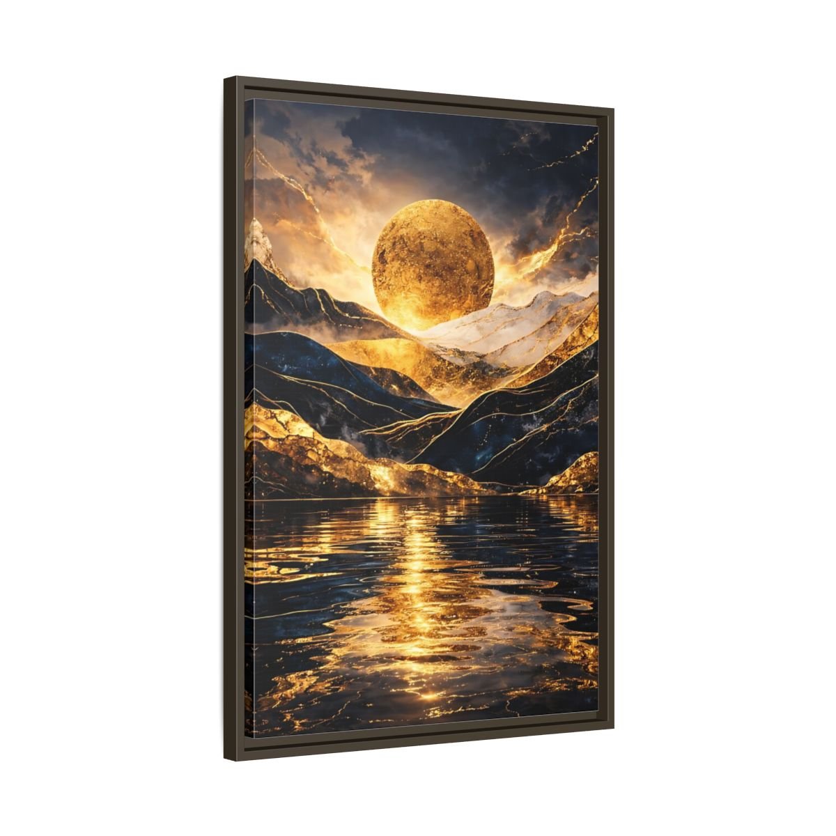 Nature Golden Mountains Gold - Framed Canvas Wall Art Print - YesArtYes
