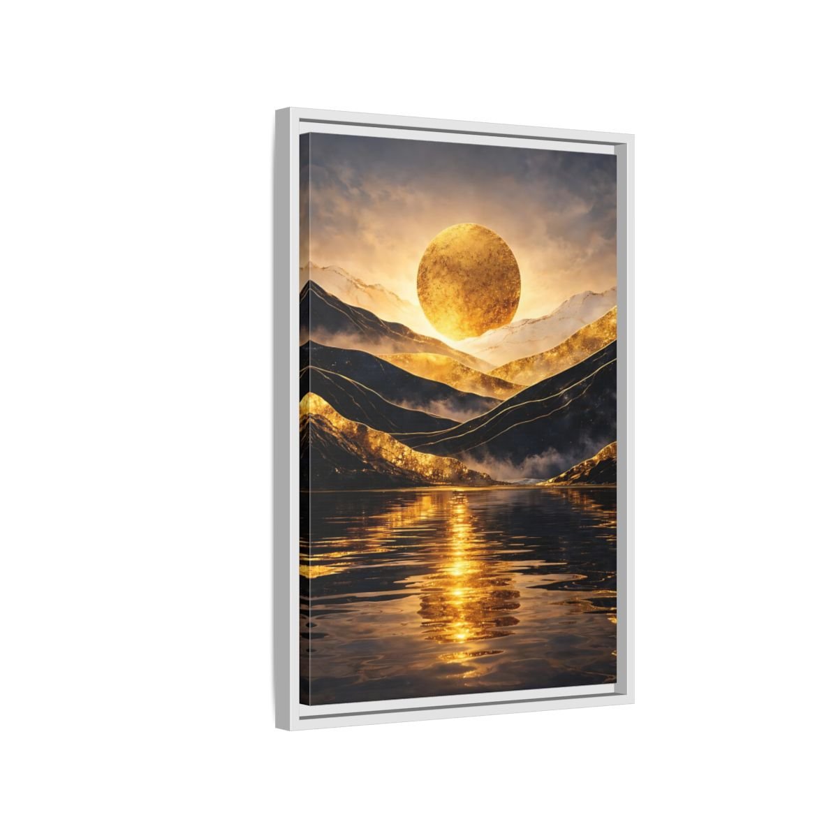 Nature Golden Mountains Gold - Framed Canvas Wall Art Print - YesArtYes