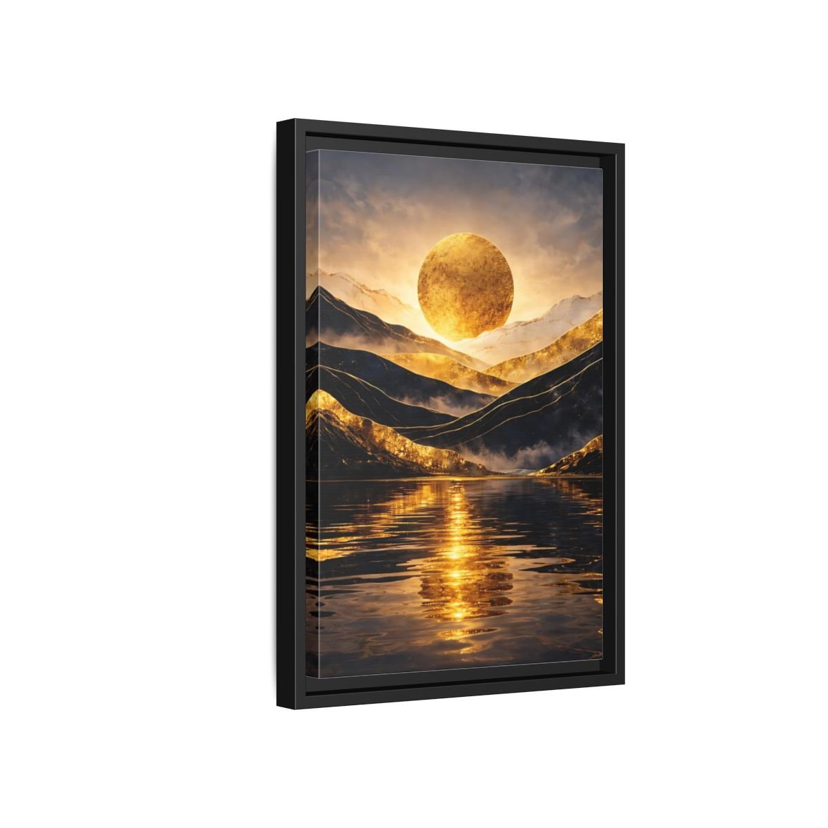 Nature Golden Mountains Gold - Framed Canvas Wall Art Print - YesArtYes