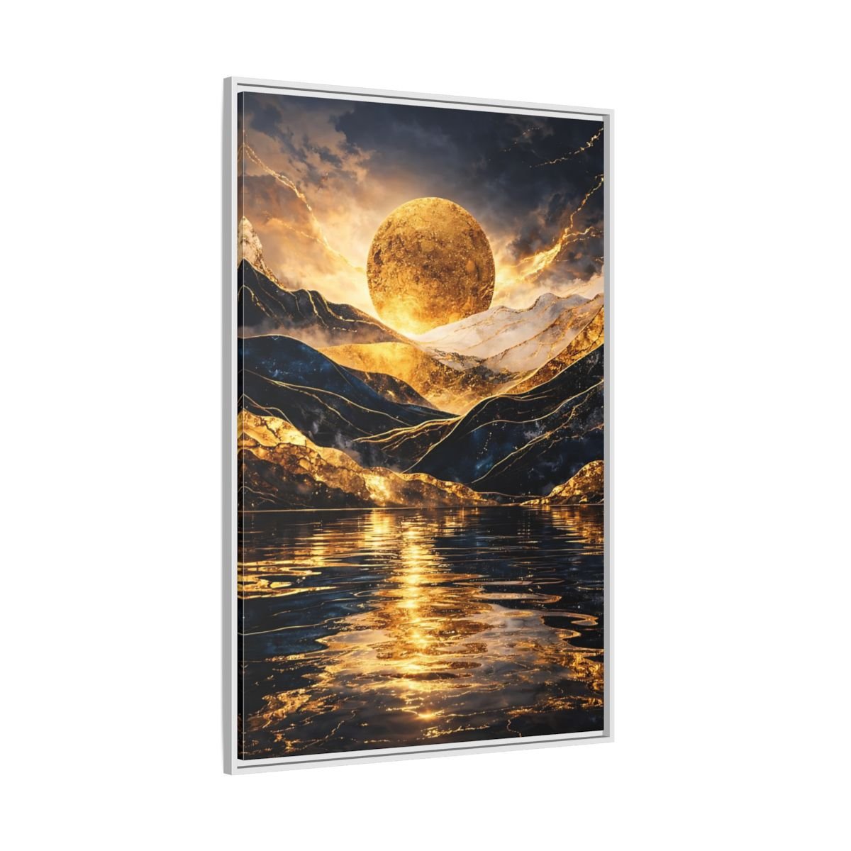 Nature Golden Mountains Gold - Framed Canvas Wall Art Print - YesArtYes