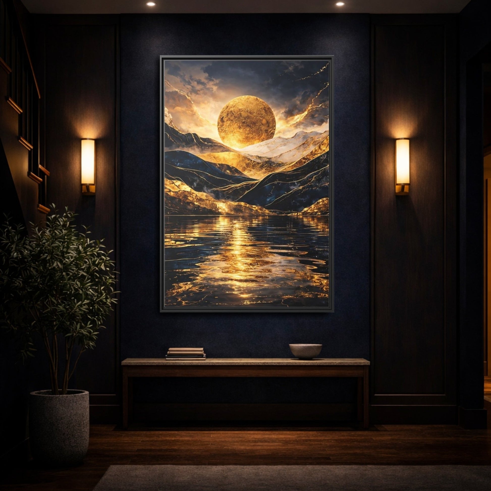 Nature Golden Mountains Gold - Framed Canvas Wall Art Print - YesArtYes