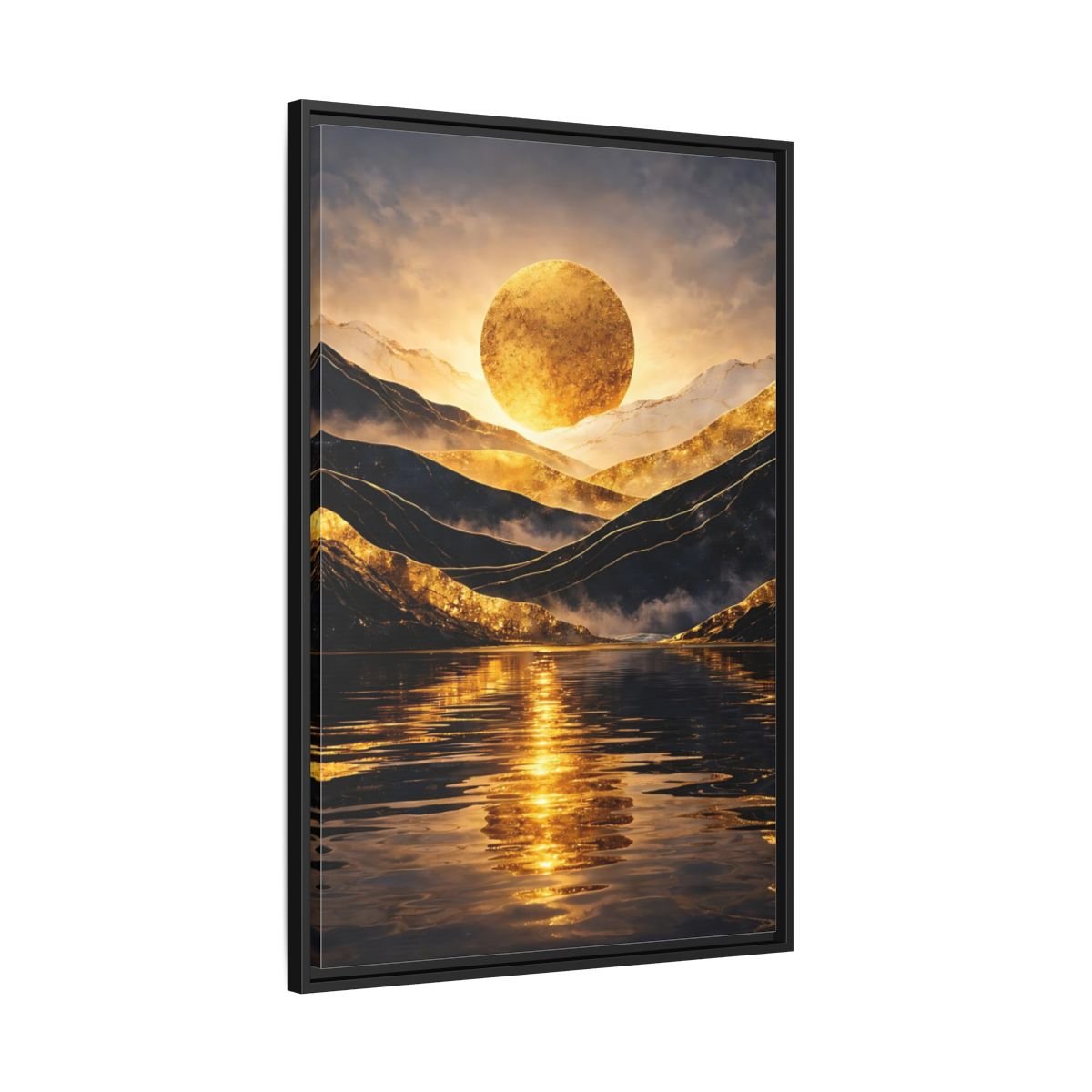 Nature Golden Mountains Gold - Framed Canvas Wall Art Print - YesArtYes