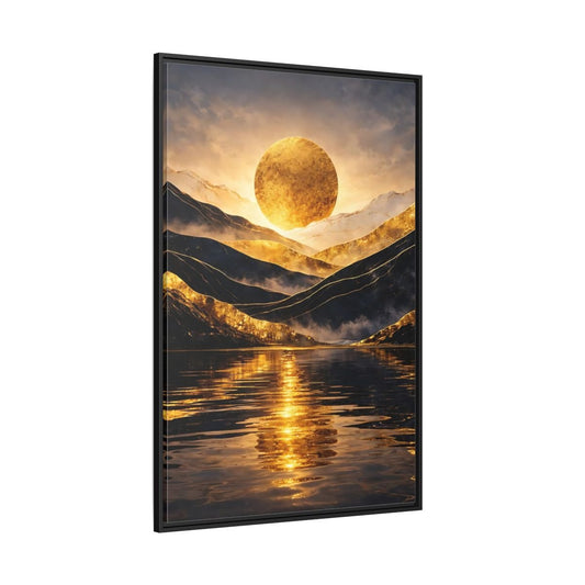 Nature Golden Mountains Gold - Framed Canvas Wall Art Print - YesArtYes