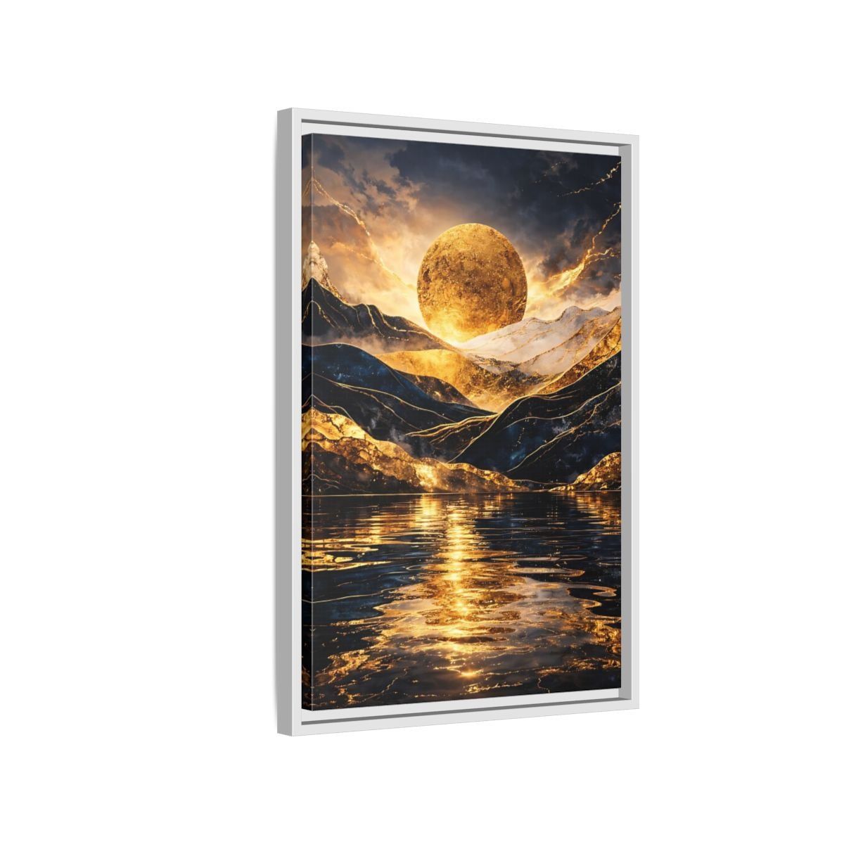 Nature Golden Mountains Gold - Framed Canvas Wall Art Print - YesArtYes