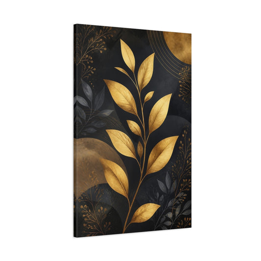 Main Mockup. Nature Golden Plant Gold And Black shown as stretched canvas wall art