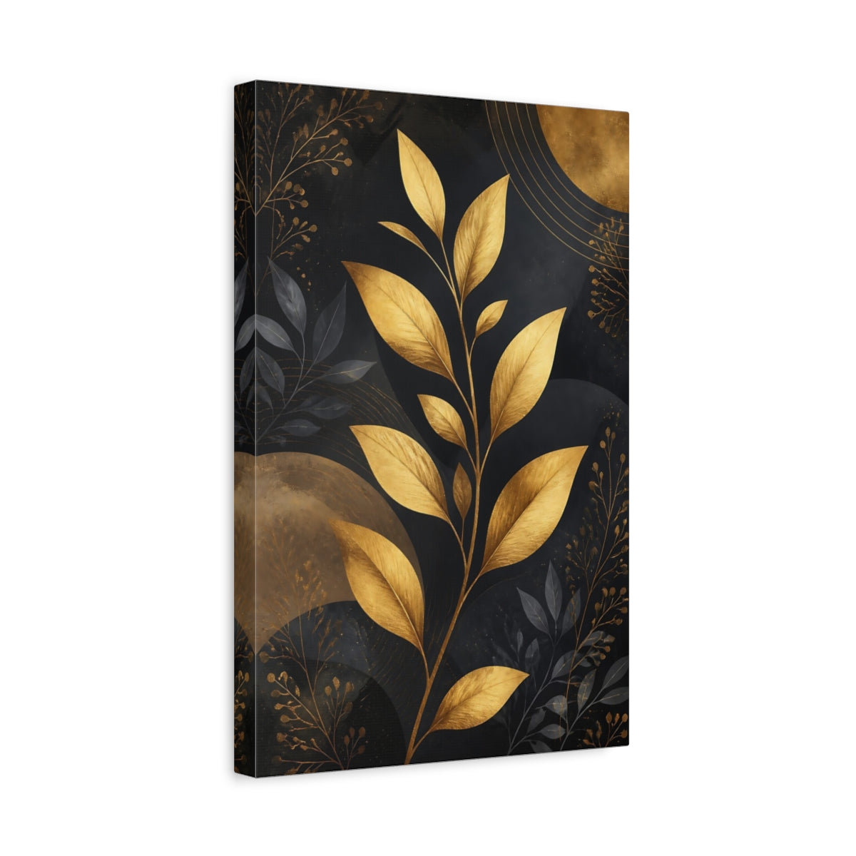Side Mockup 4. Nature Golden Plant Gold And Black shown as stretched canvas wall art
