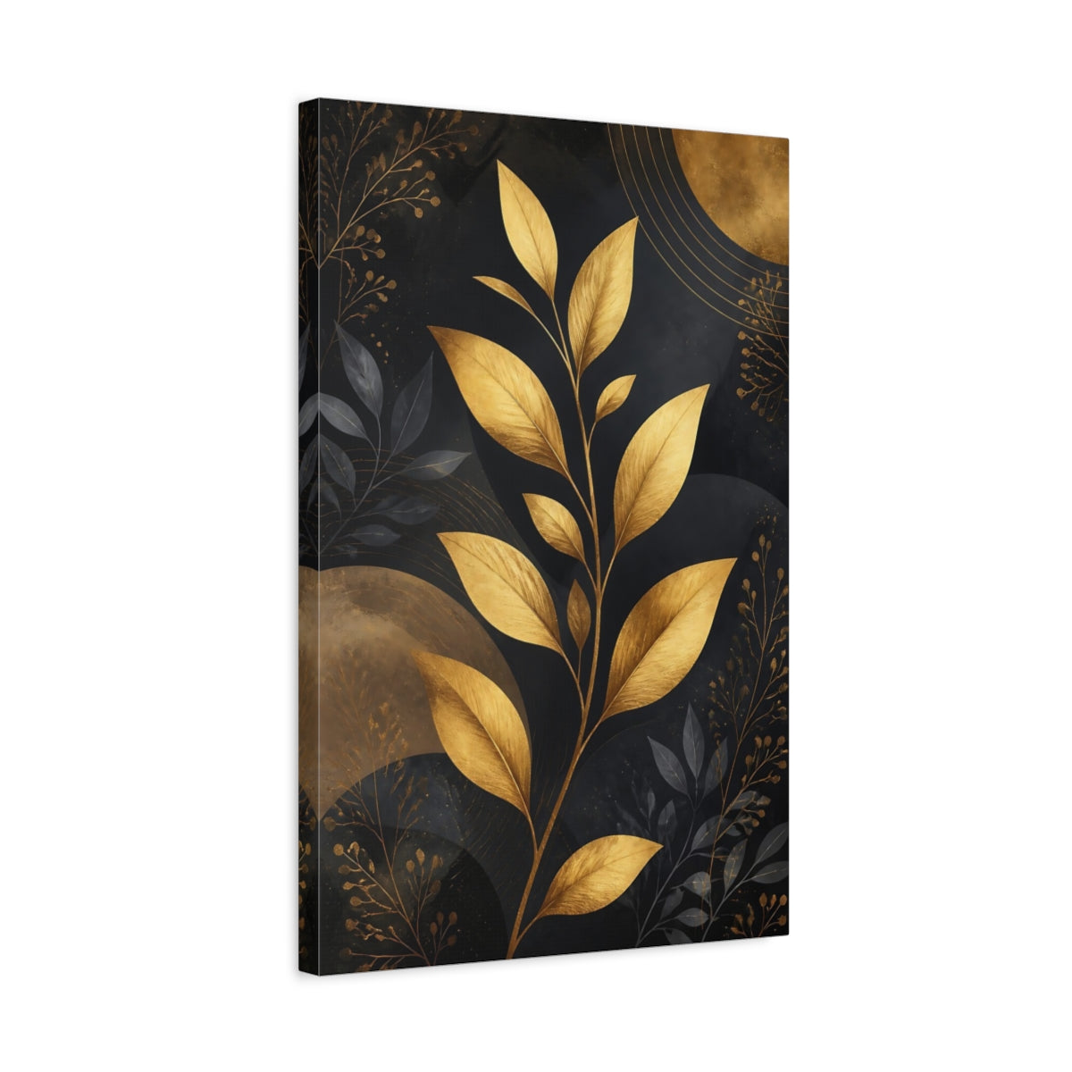 Side Mockup 3. Nature Golden Plant Gold And Black shown as stretched canvas wall art