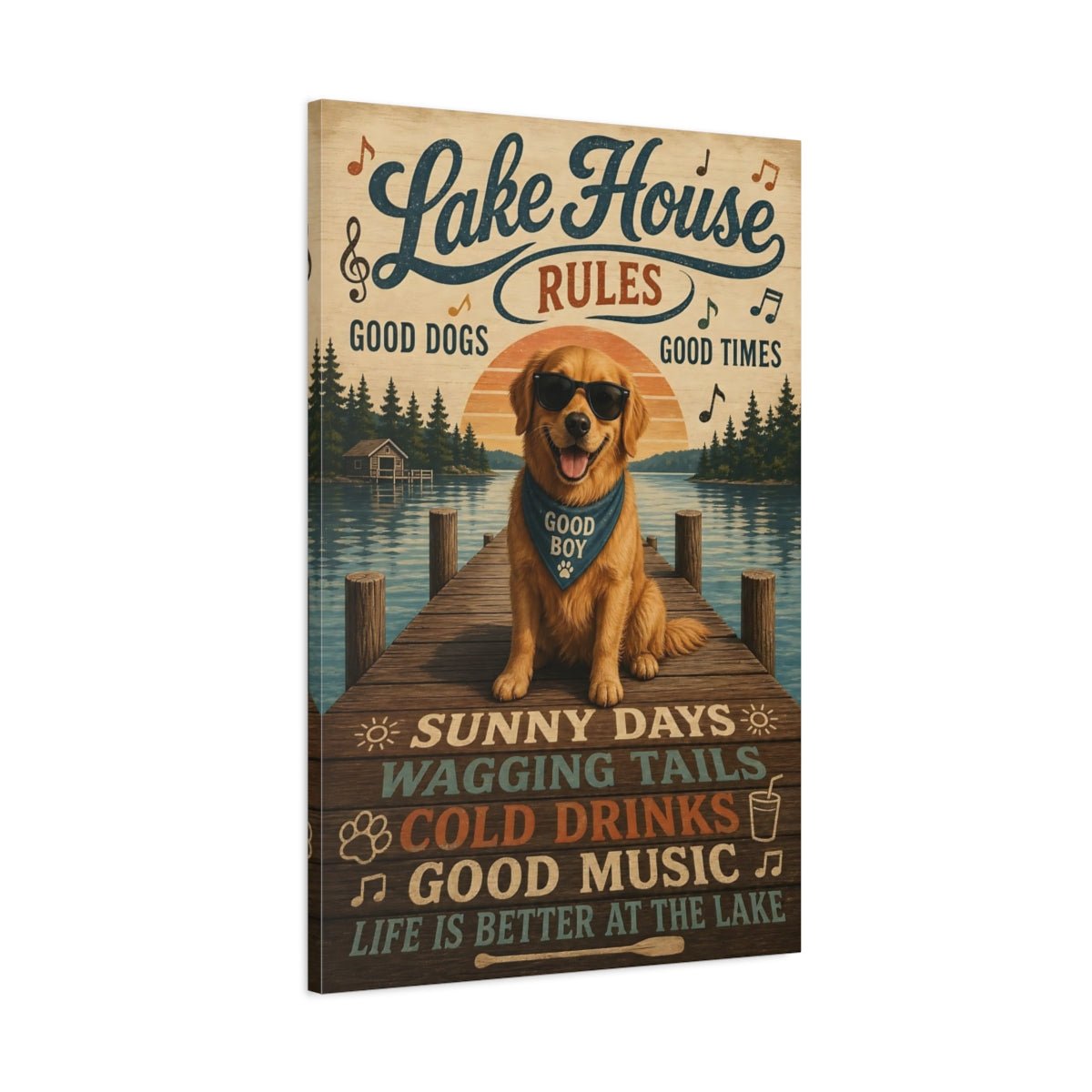 Nature Golden Retriever Lake House Dog Canvas Print – Living Room, Above Couch - YesArtYes