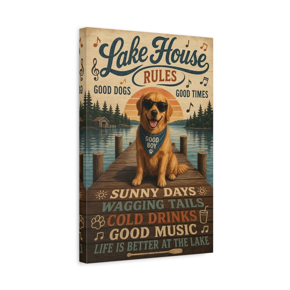 Nature Golden Retriever Lake House Dog Canvas Print – Living Room, Above Couch - YesArtYes