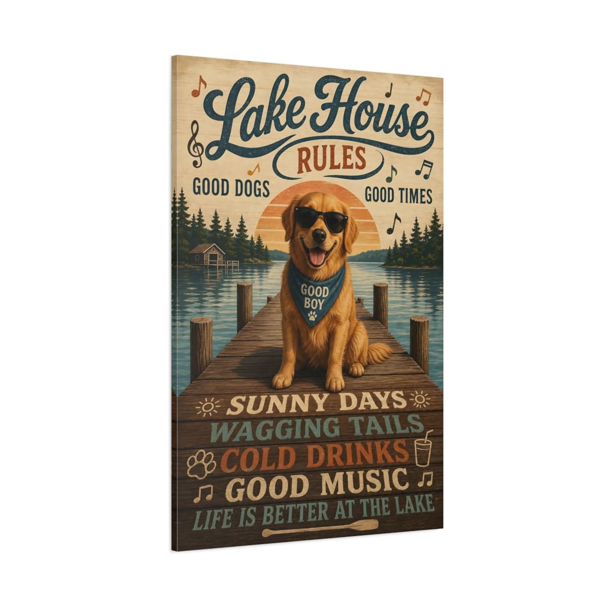 Nature Golden Retriever Lake House Dog Canvas Print – Living Room, Above Couch - YesArtYes