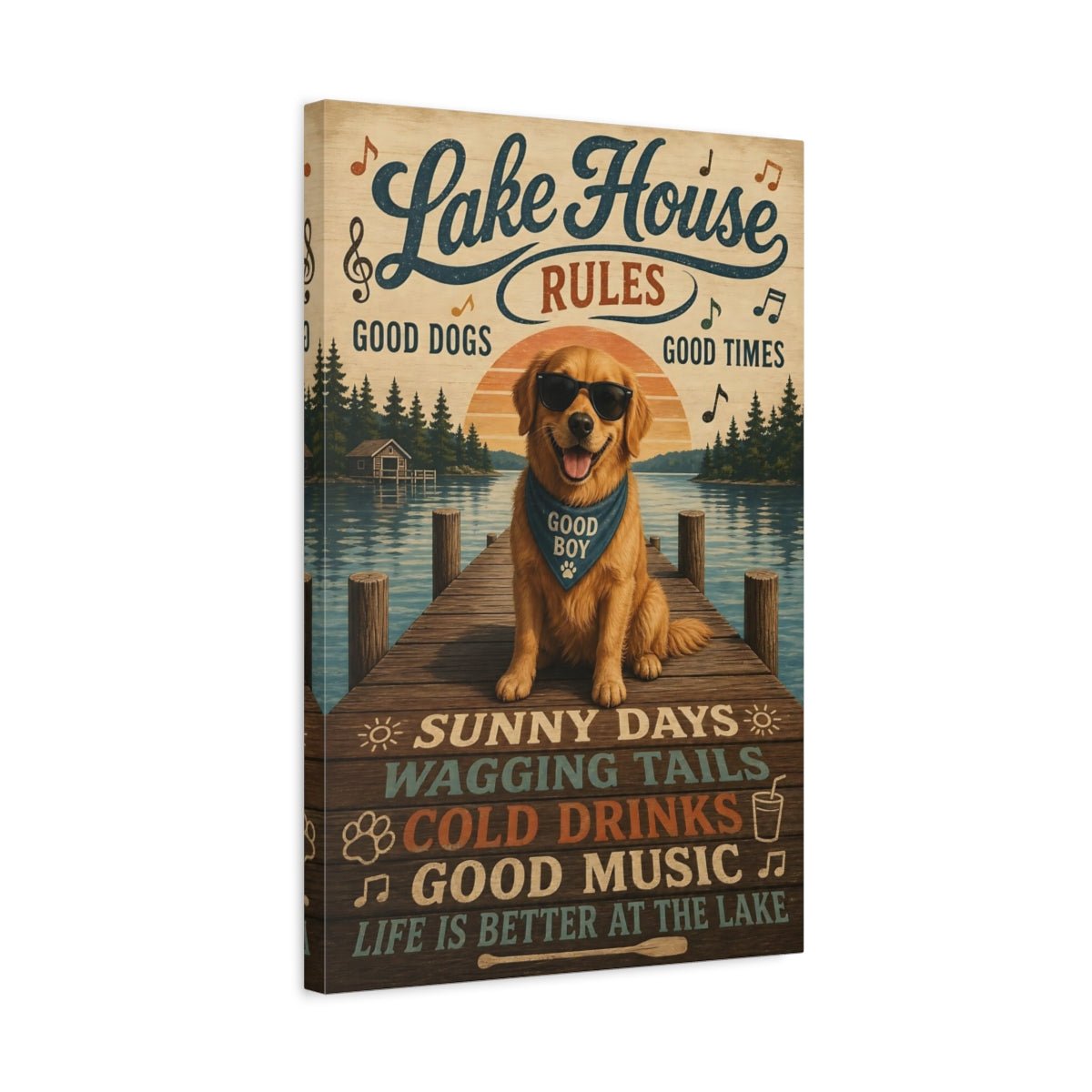 Nature Golden Retriever Lake House Dog Canvas Print – Living Room, Above Couch - YesArtYes