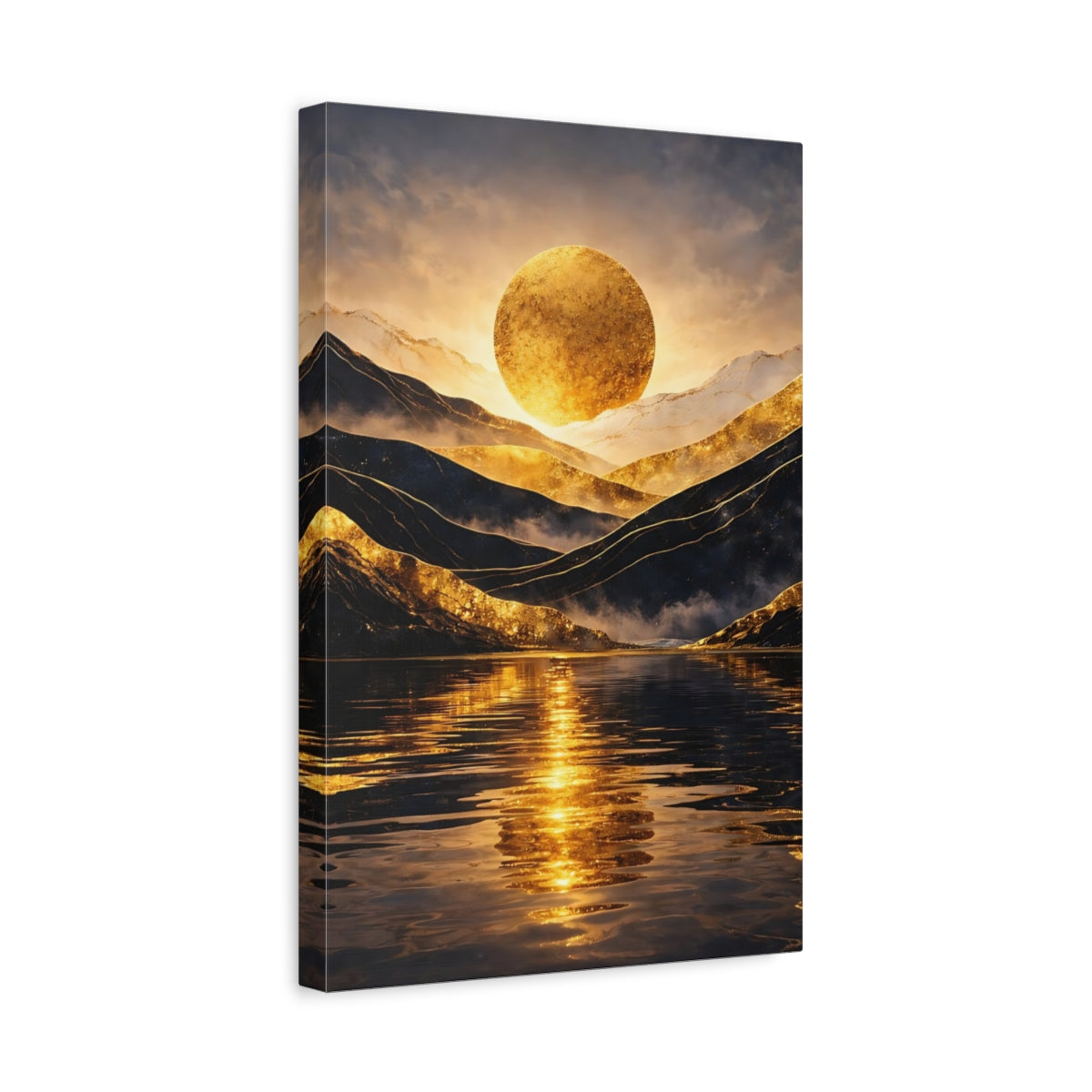 Side Mockup 4. Nature Golden Sun Golden And Black shown as stretched canvas wall art
