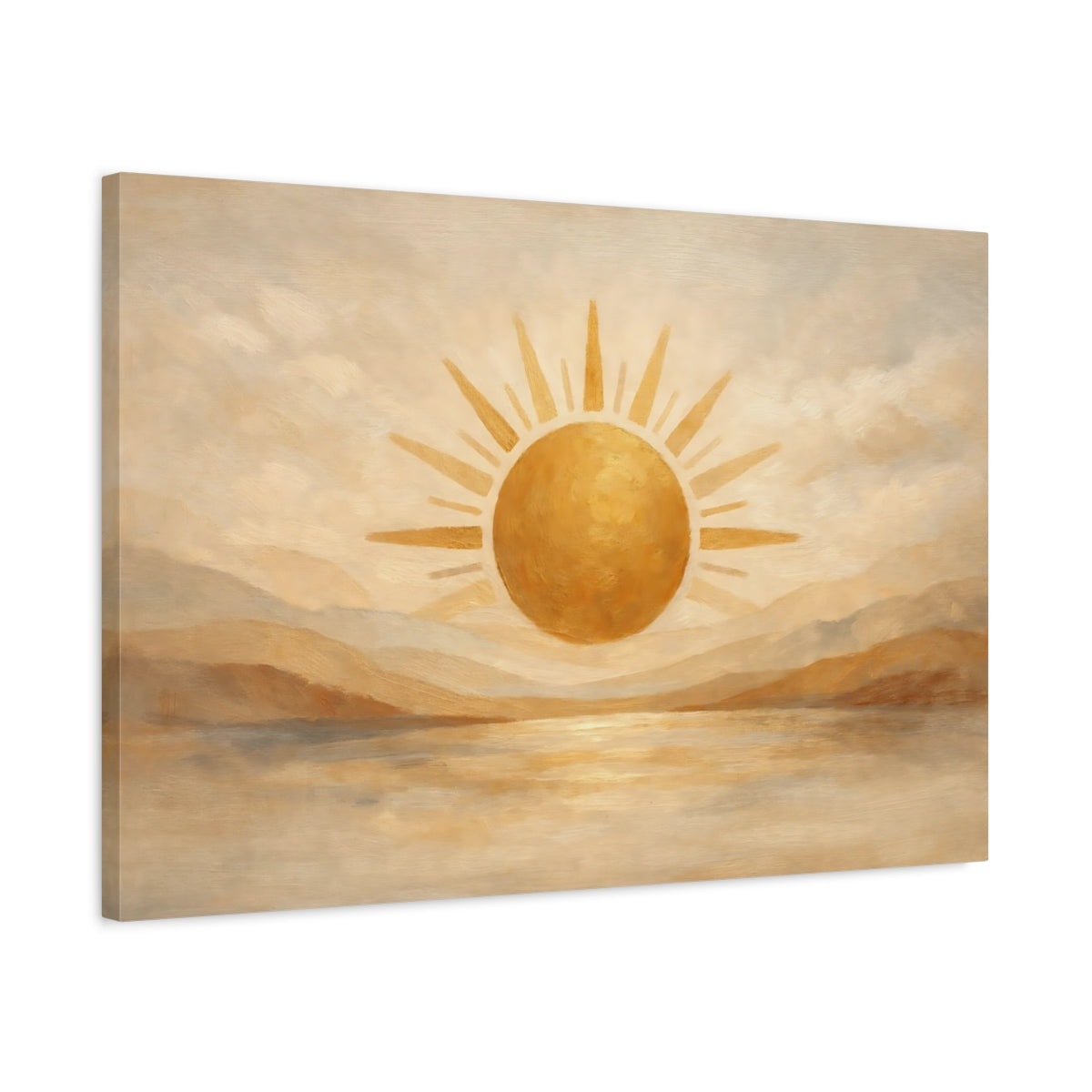 Side Mockup 2. Nature Golden Sun Golden Beige Landscape shown as stretched canvas wall art