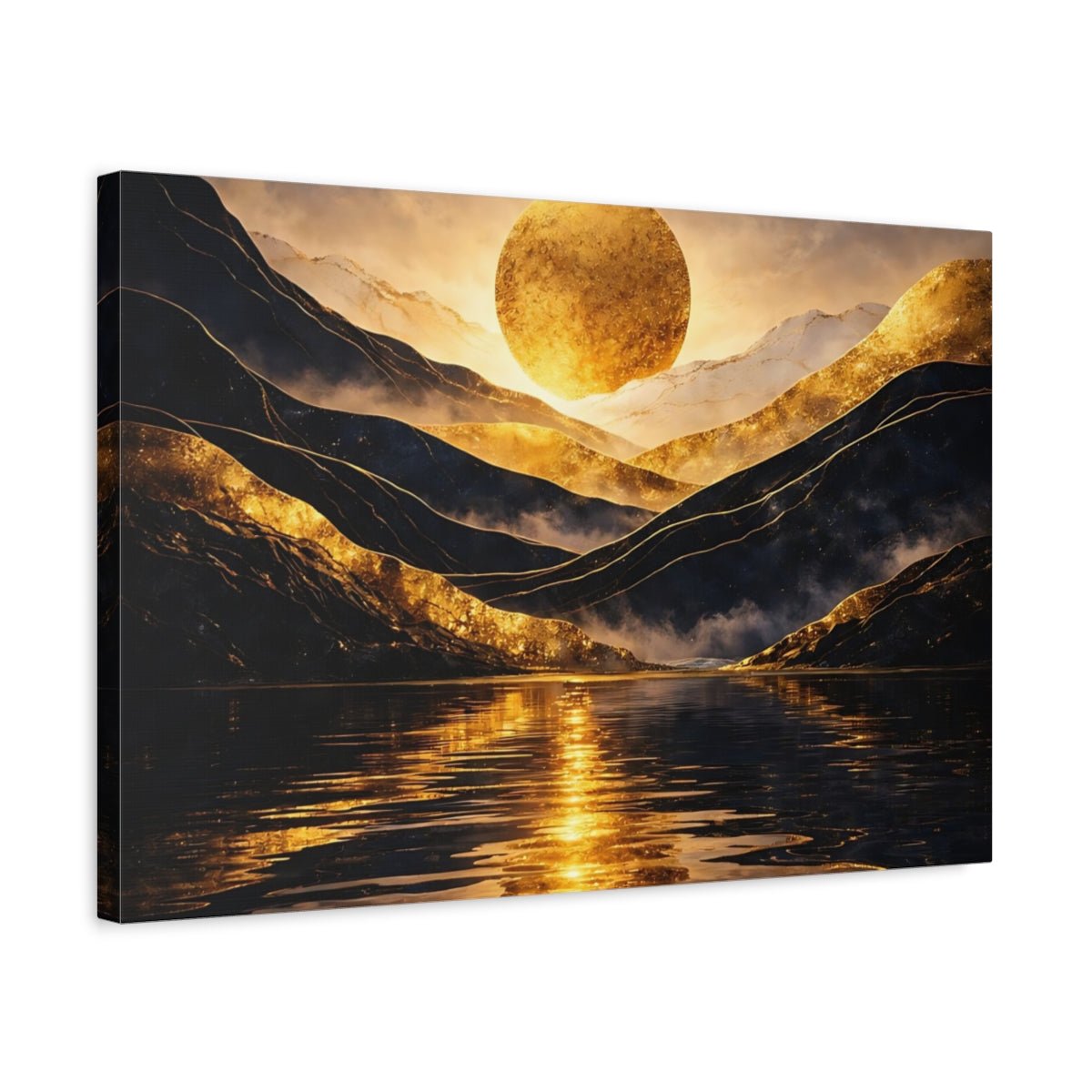 Nature Golden Sun Gold Mountain Lake - Canvas Wall Art Print - YesArtYes