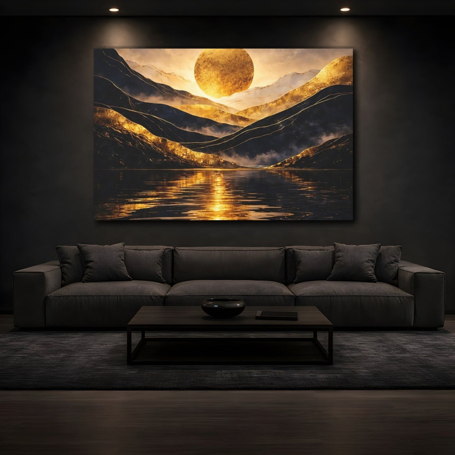 Nature Golden Sun Gold Mountain Lake - Canvas Wall Art Print - YesArtYes