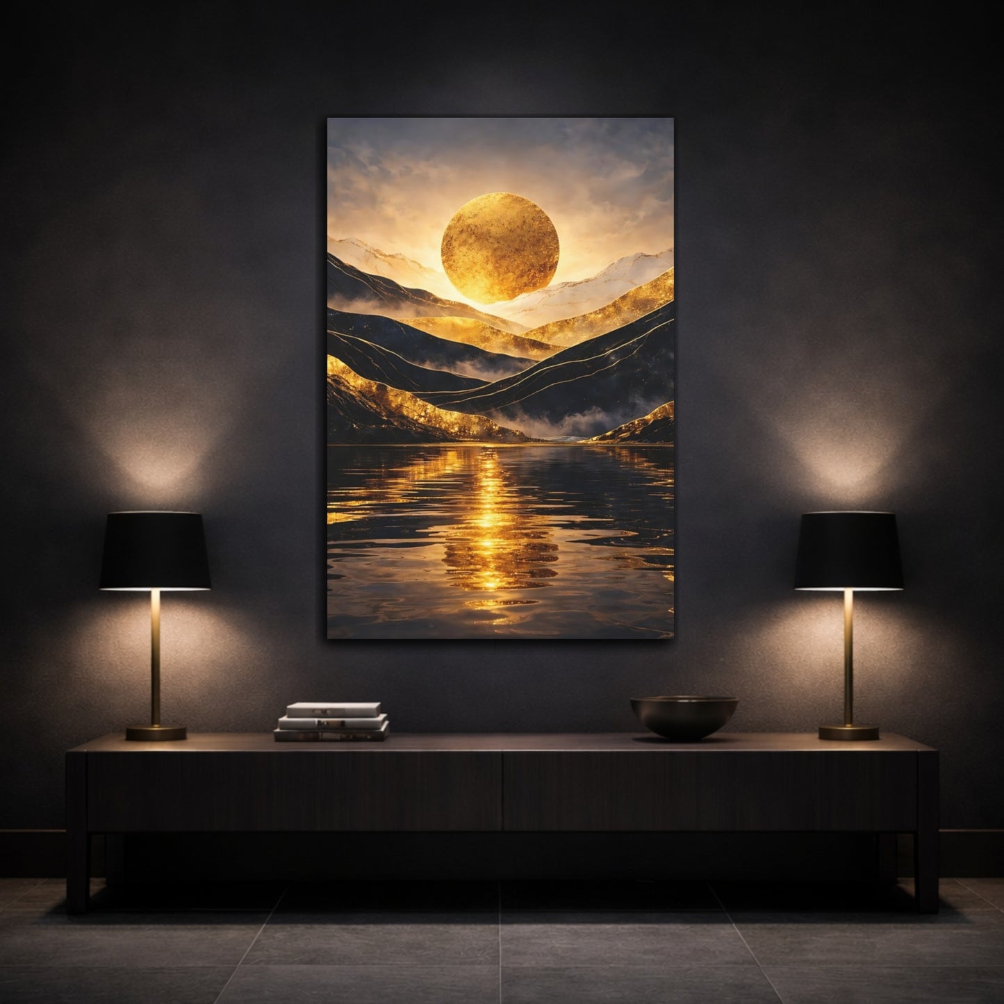 Mockup 2. Nature Golden Sun Golden And Black shown as stretched canvas wall art