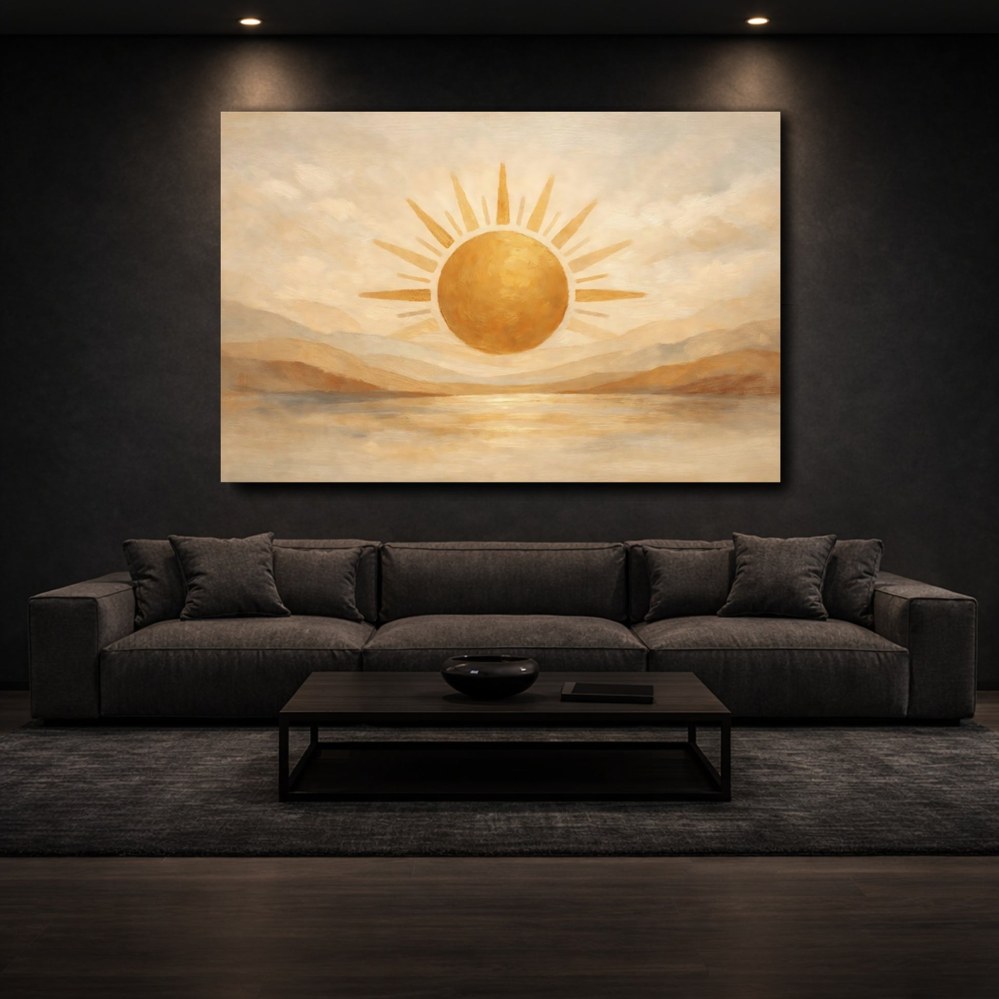 Mockup 2. Nature Golden Sun Golden Beige Landscape shown as stretched canvas wall art