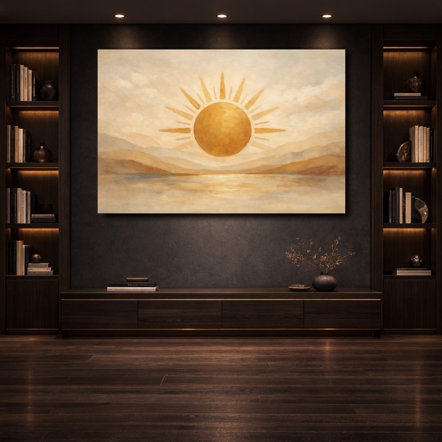 Mockup 3. Nature Golden Sun Golden Beige Landscape shown as stretched canvas wall art