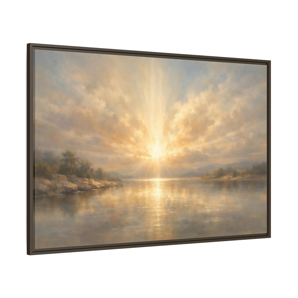 Main Mockup. Nature Golden Sunrise Golden Landscape shown as stretched canvas wall art