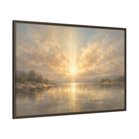 Main Mockup. Nature Golden Sunrise Golden Landscape shown as stretched canvas wall art