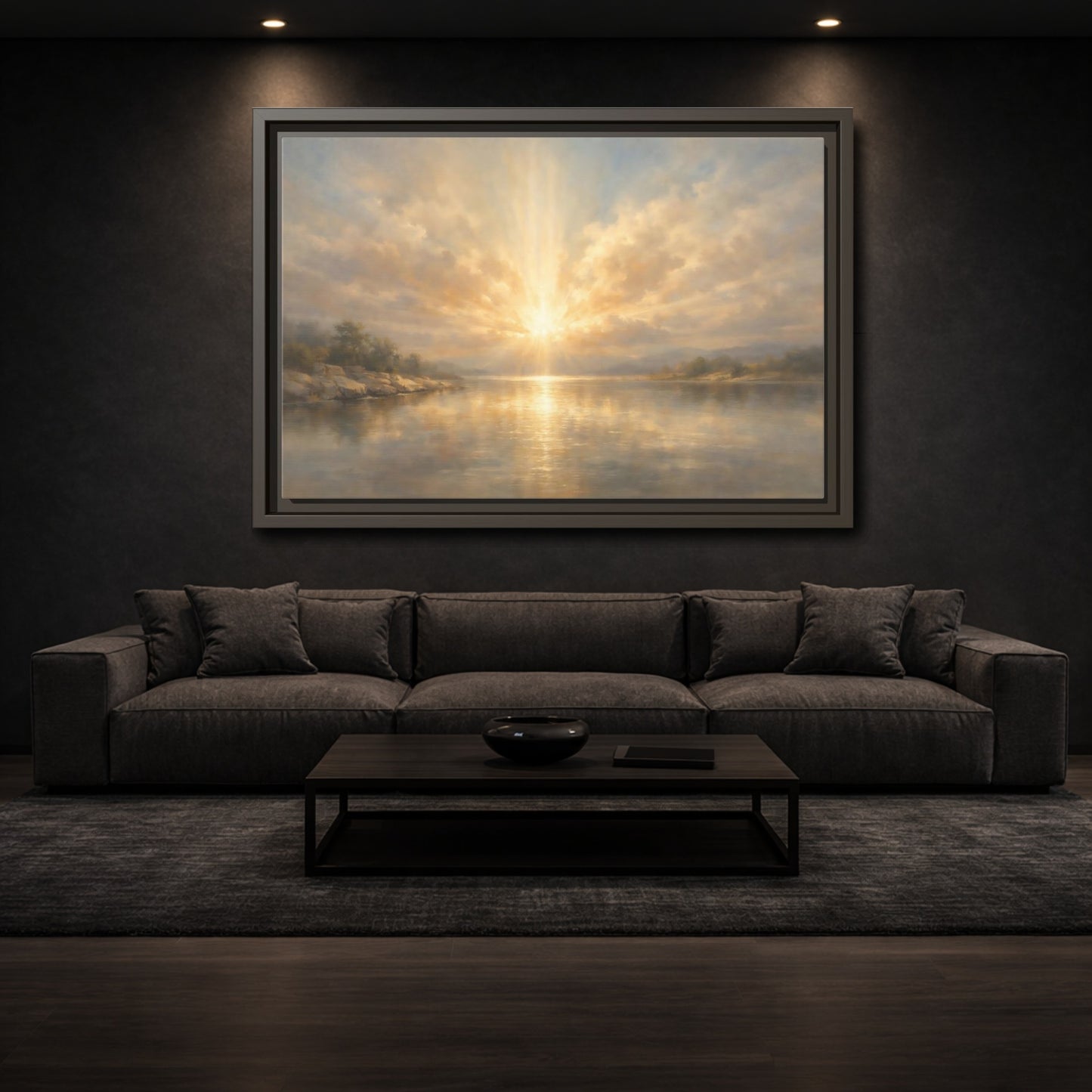 Mockup 2. Nature Golden Sunrise Golden Landscape shown as stretched canvas wall art