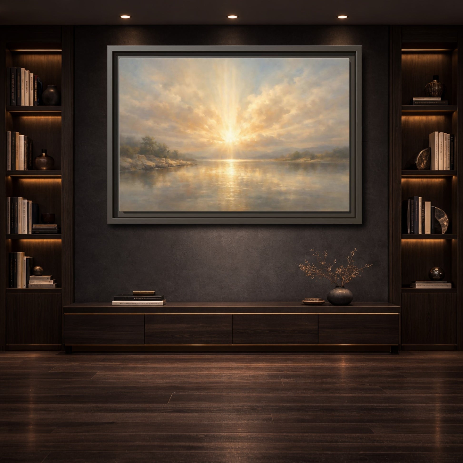 Mockup 3. Nature Golden Sunrise Golden Landscape shown as stretched canvas wall art