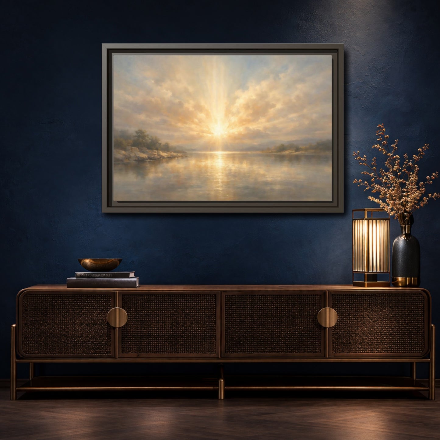 Mockup 4. Nature Golden Sunrise Golden Landscape shown as stretched canvas wall art