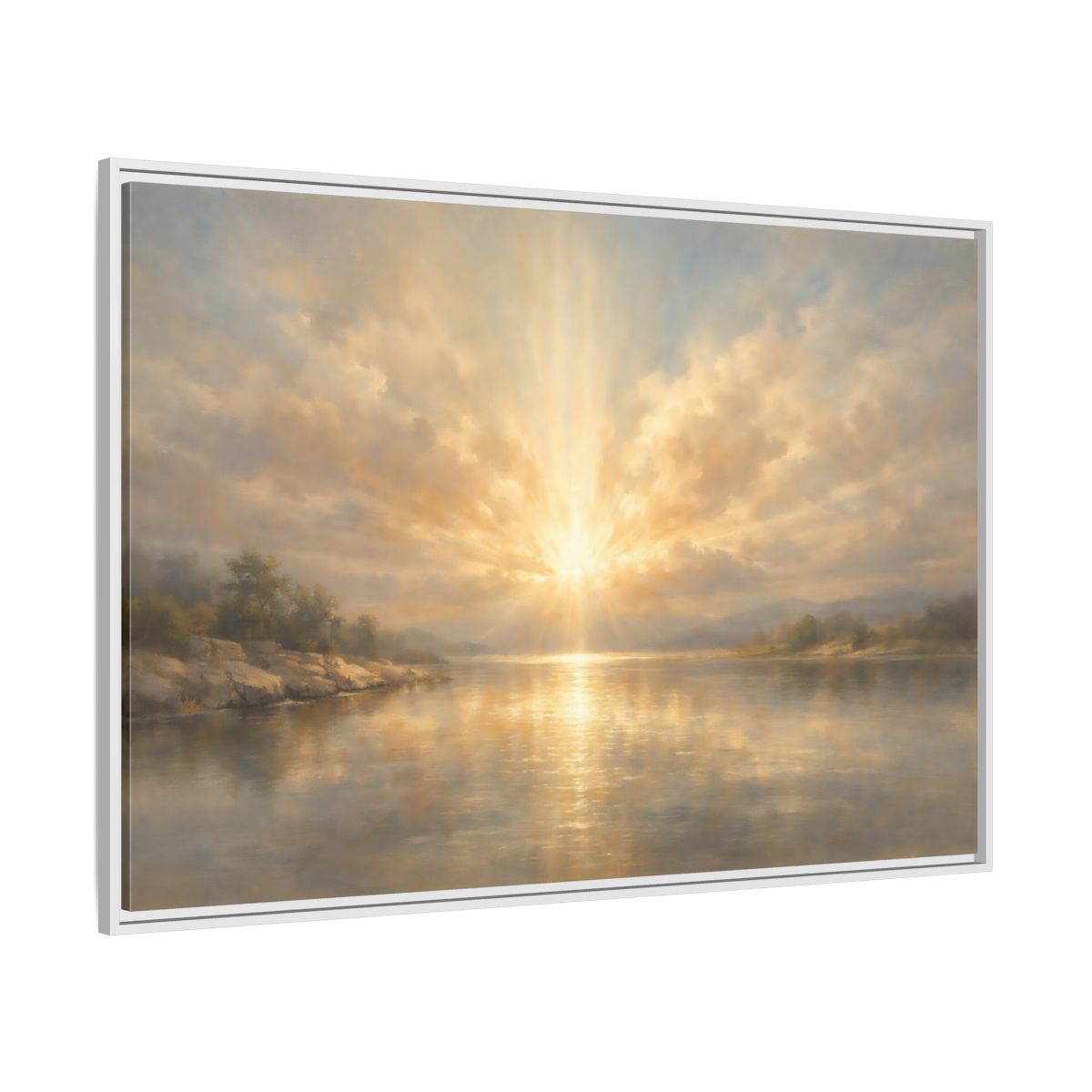 Side Mockup 7. Nature Golden Sunrise Golden Landscape shown as stretched canvas wall art