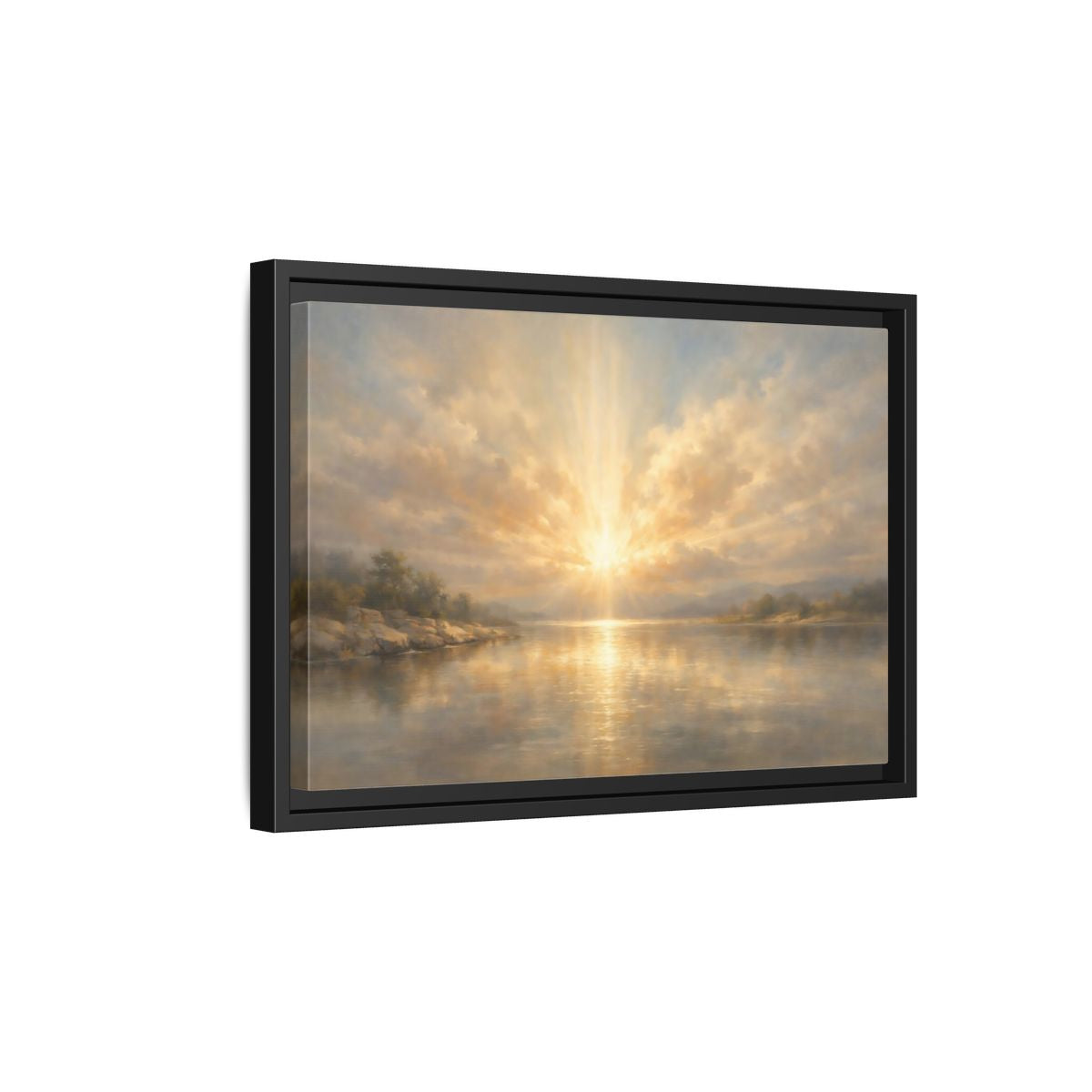 Side Mockup 6. Nature Golden Sunrise Golden Landscape shown as stretched canvas wall art