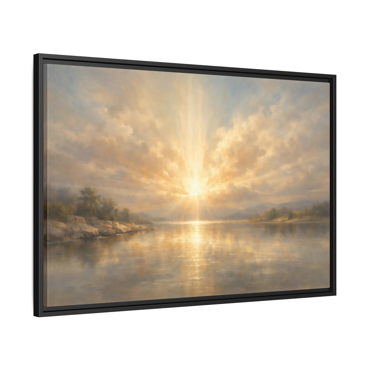 Side Mockup 13. Nature Golden Sunrise Golden Landscape shown as stretched canvas wall art