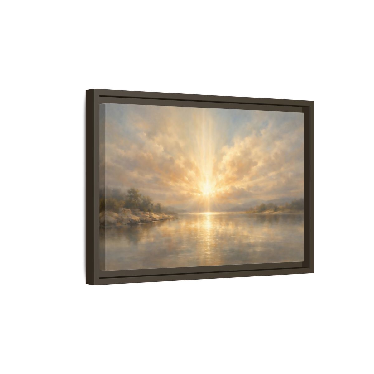 Side Mockup 5. Nature Golden Sunrise Golden Landscape shown as stretched canvas wall art