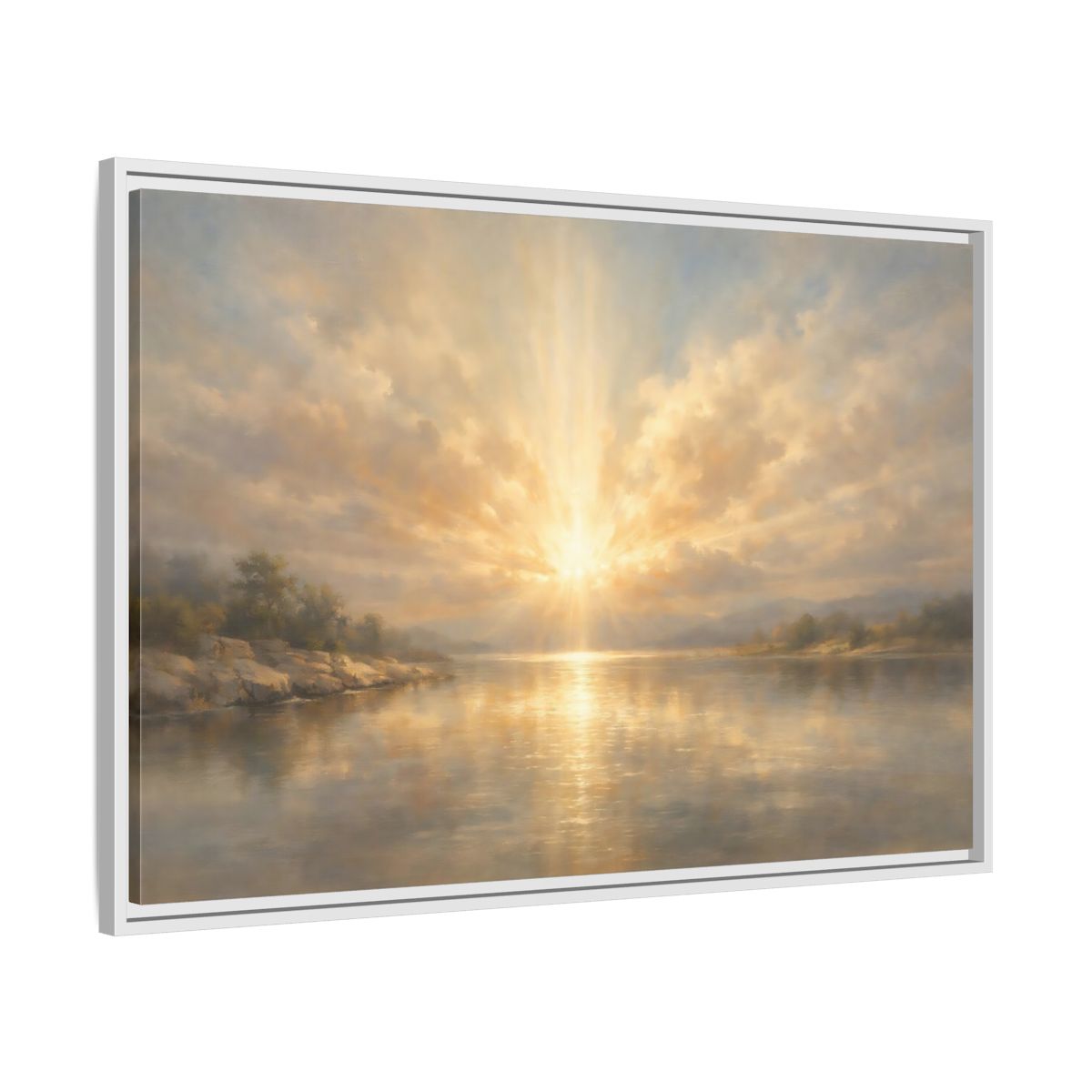 Side Mockup 8. Nature Golden Sunrise Golden Landscape shown as stretched canvas wall art