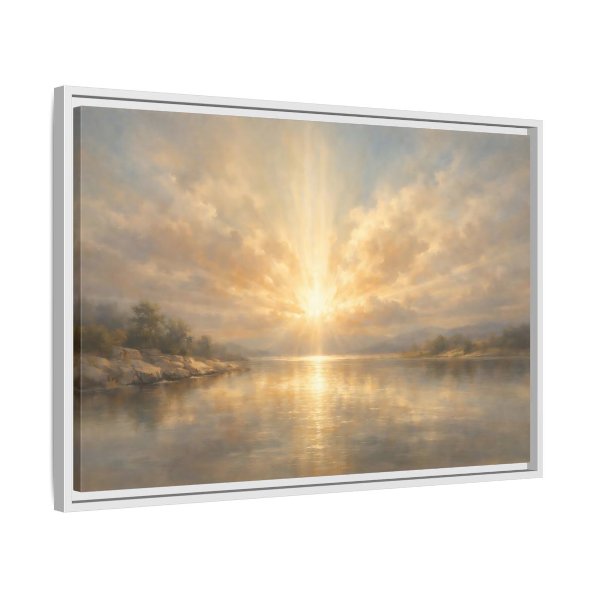 Side Mockup 10. Nature Golden Sunrise Golden Landscape shown as stretched canvas wall art