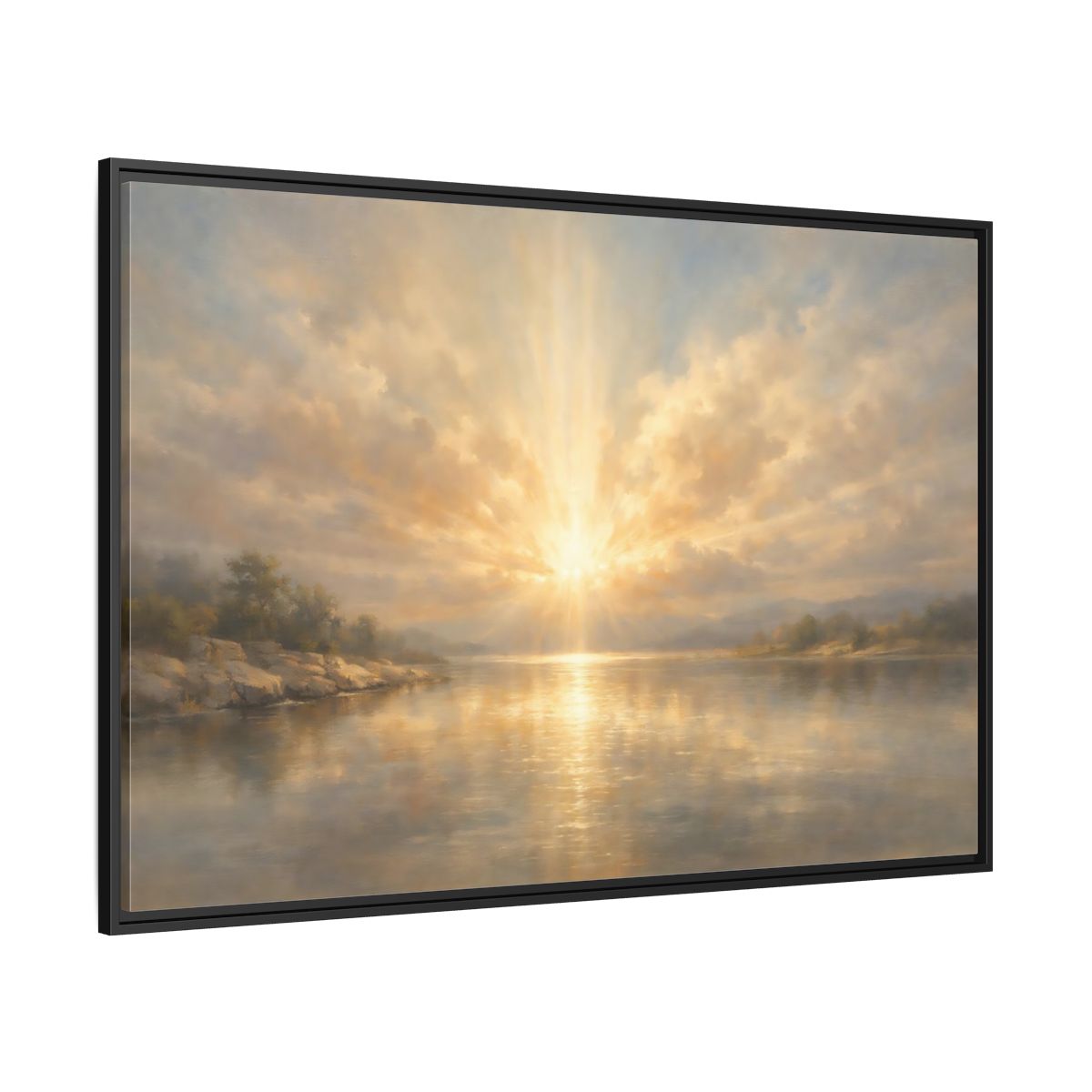 Side Mockup 12. Nature Golden Sunrise Golden Landscape shown as stretched canvas wall art