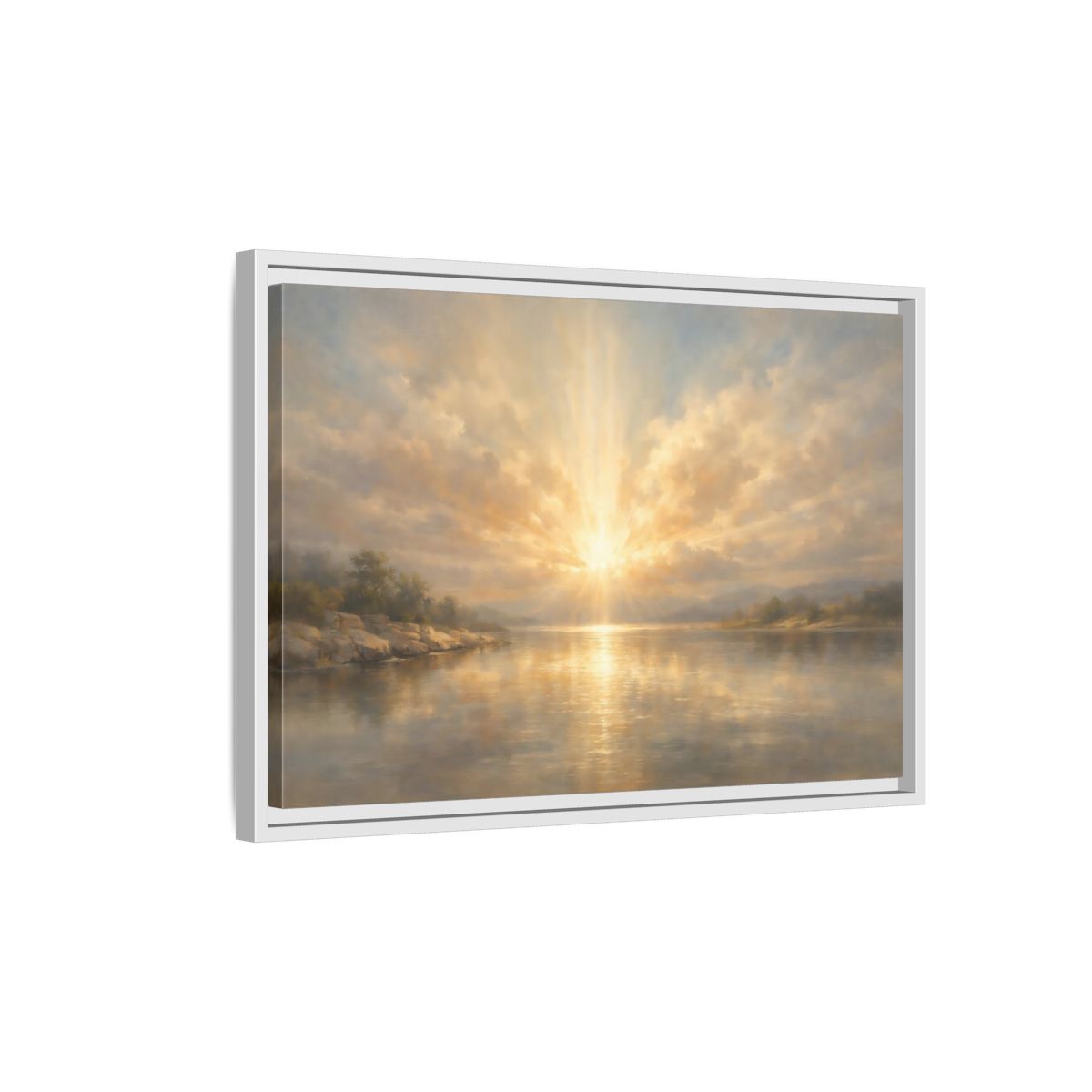 Side Mockup 1. Nature Golden Sunrise Golden Landscape shown as stretched canvas wall art