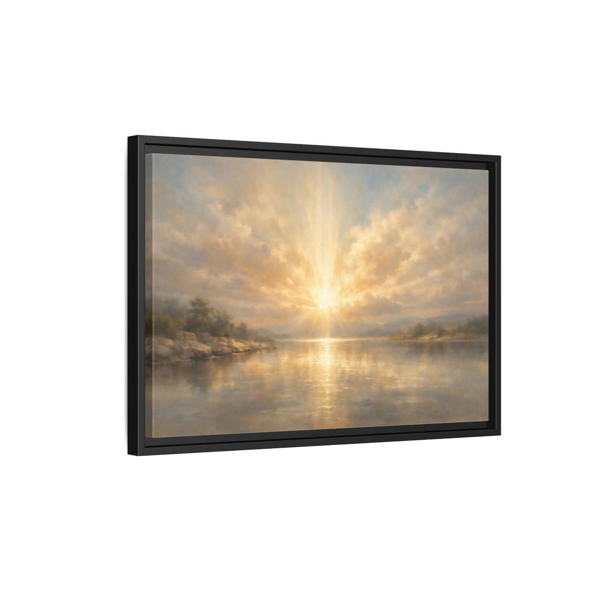Side Mockup 3. Nature Golden Sunrise Golden Landscape shown as stretched canvas wall art