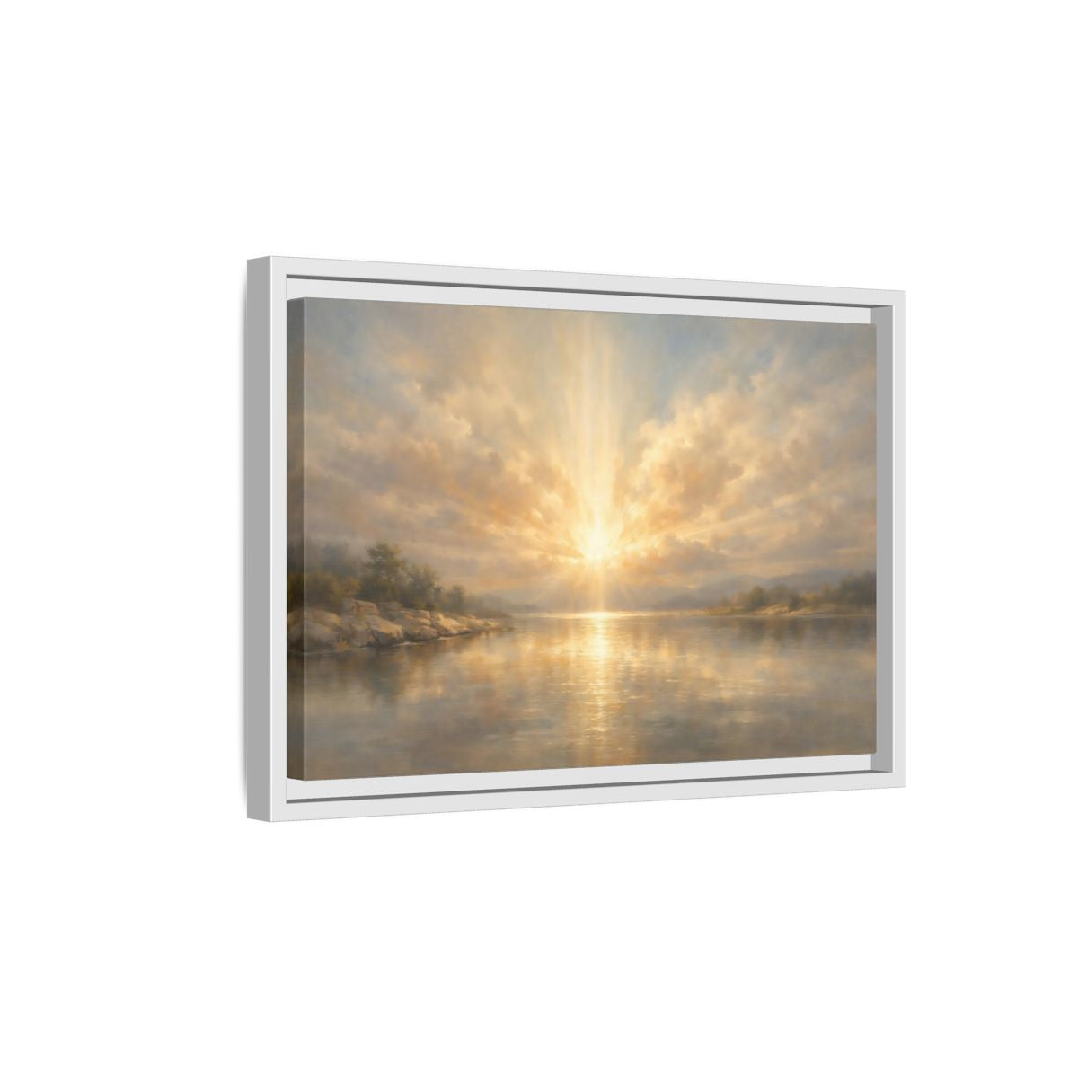 Side Mockup 4. Nature Golden Sunrise Golden Landscape shown as stretched canvas wall art