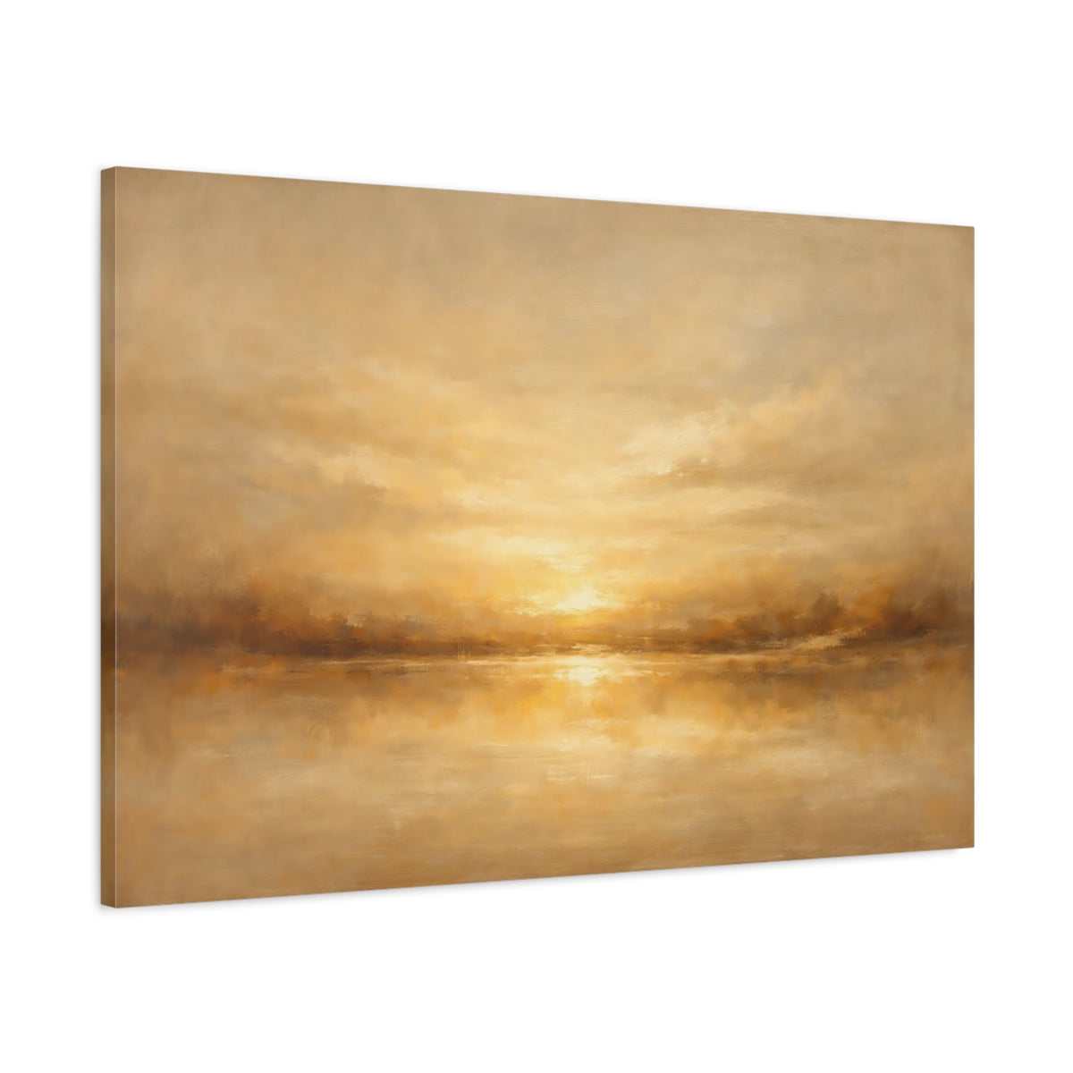 Side Mockup 1. Nature Golden Sunset Golden And Brown shown as stretched canvas wall art