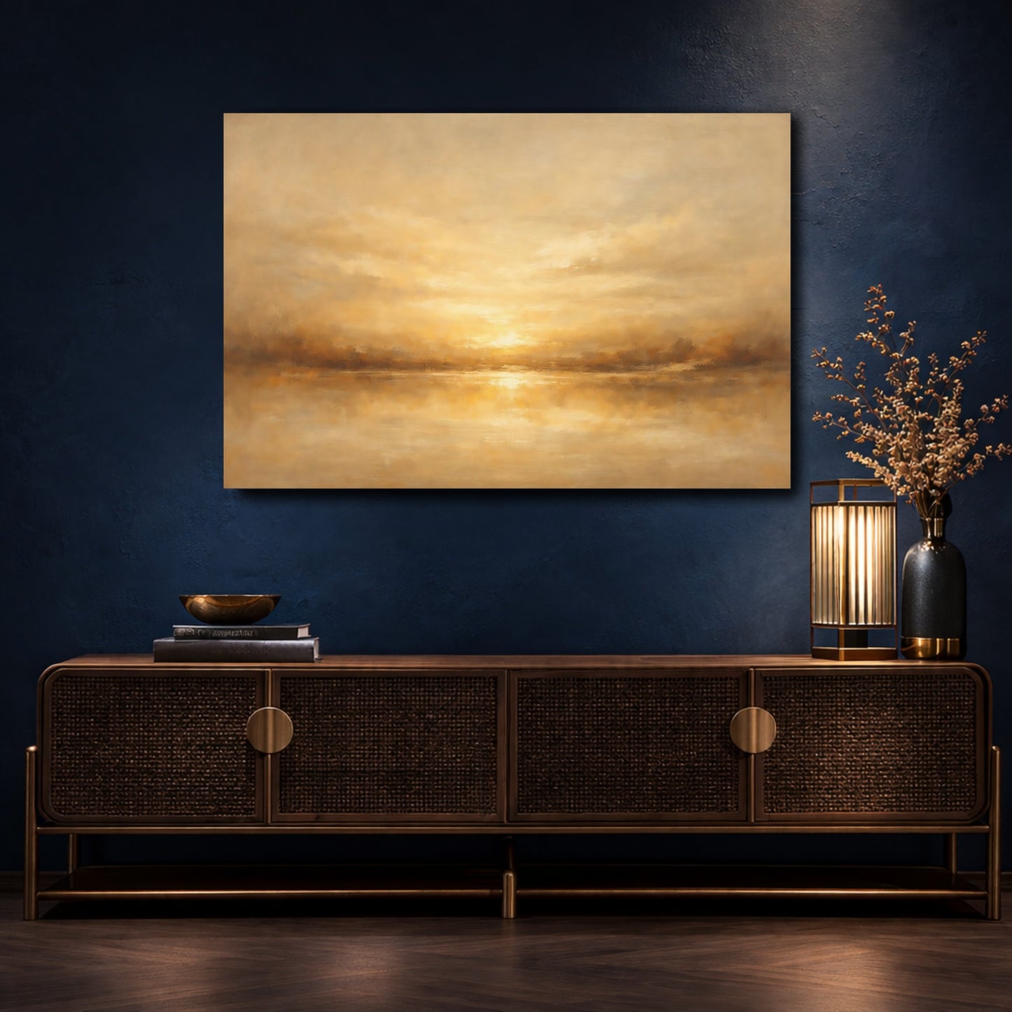 Mockup 4. Nature Golden Sunset Golden And Brown shown as stretched canvas wall art