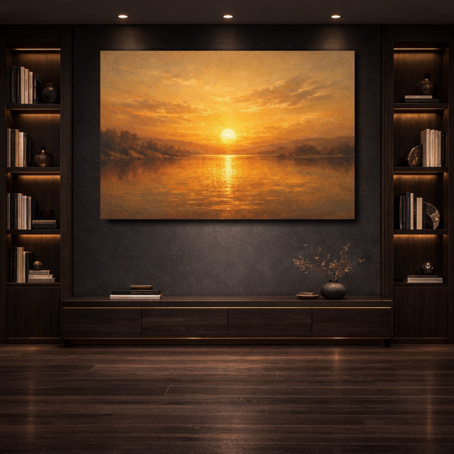 Mockup 3. Nature Golden Sunset Golden Sunset Landscape shown as stretched canvas wall art