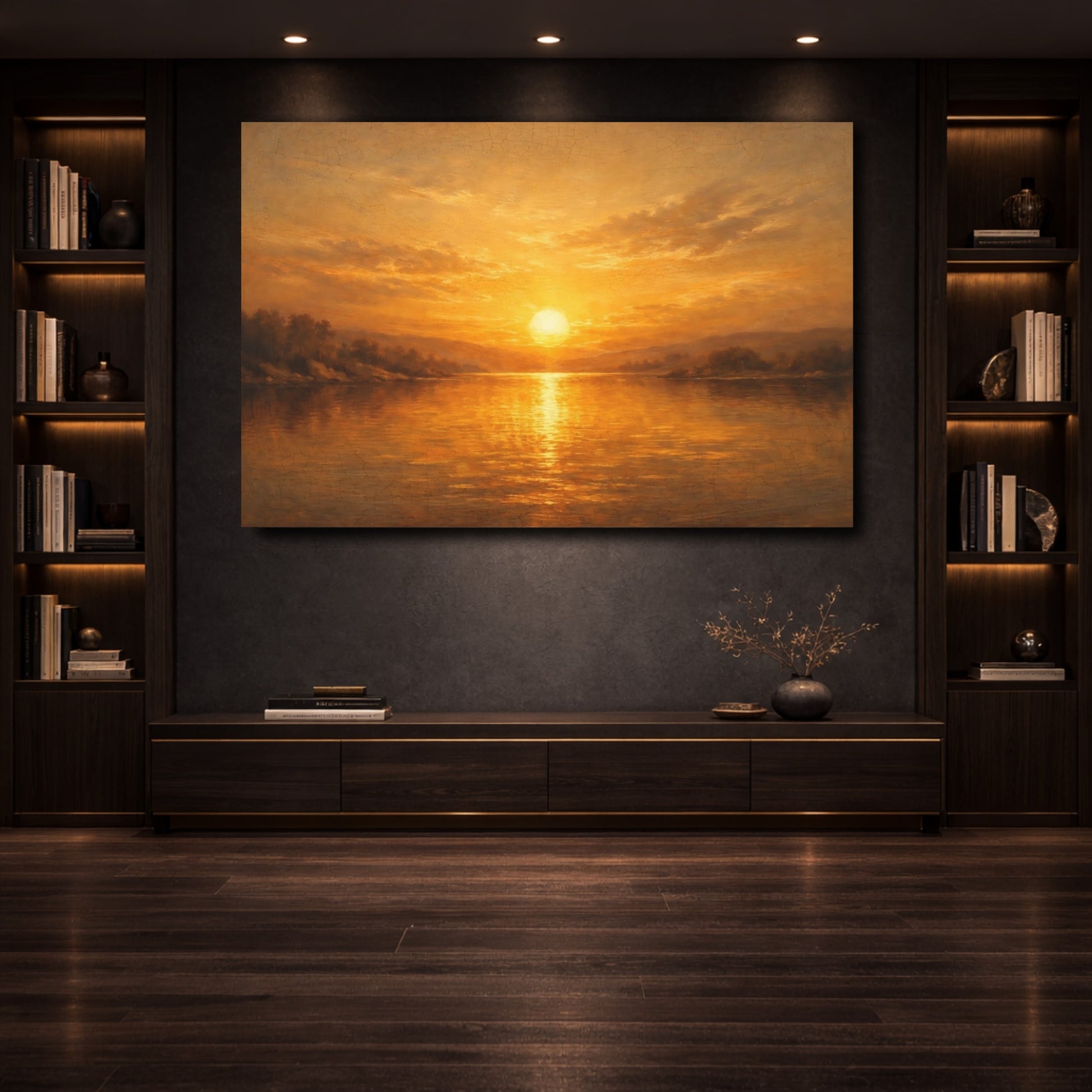 Mockup 3. Nature Golden Sunset Golden Sunset Landscape shown as stretched canvas wall art