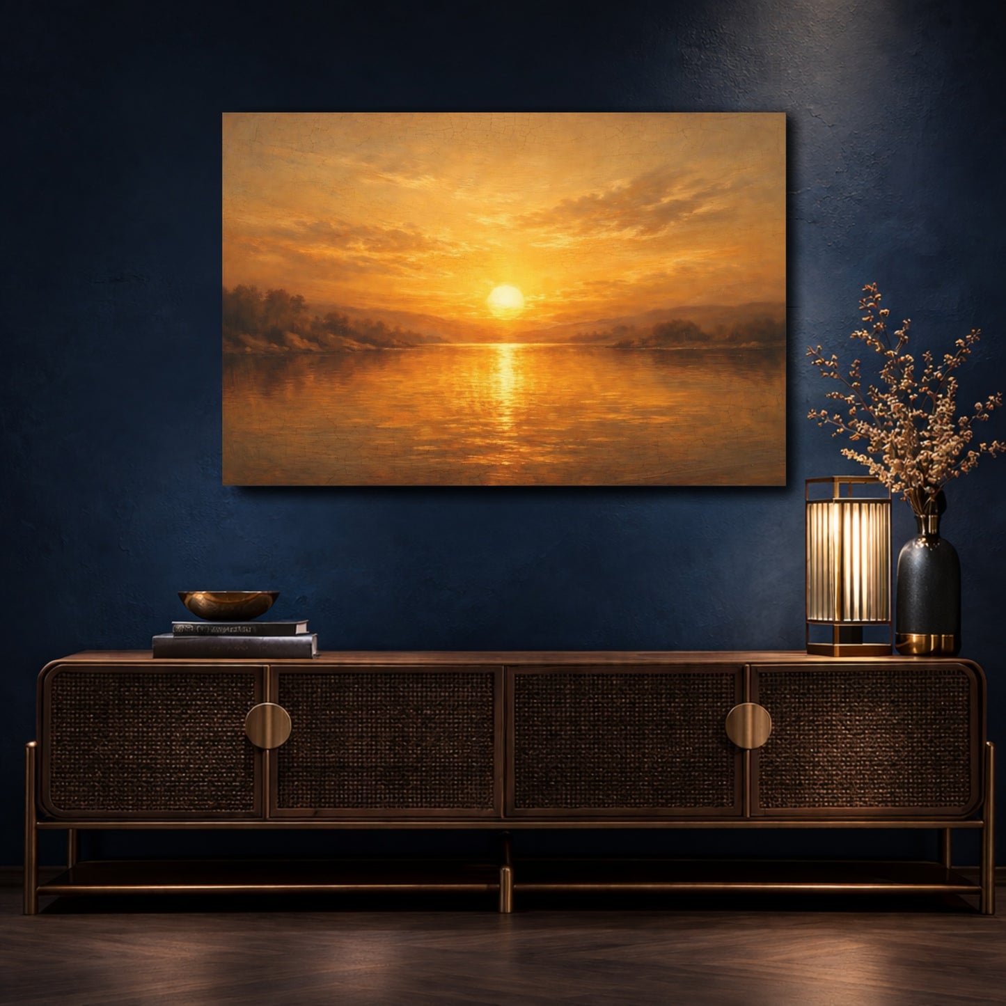 Mockup 4. Nature Golden Sunset Golden Sunset Landscape shown as stretched canvas wall art